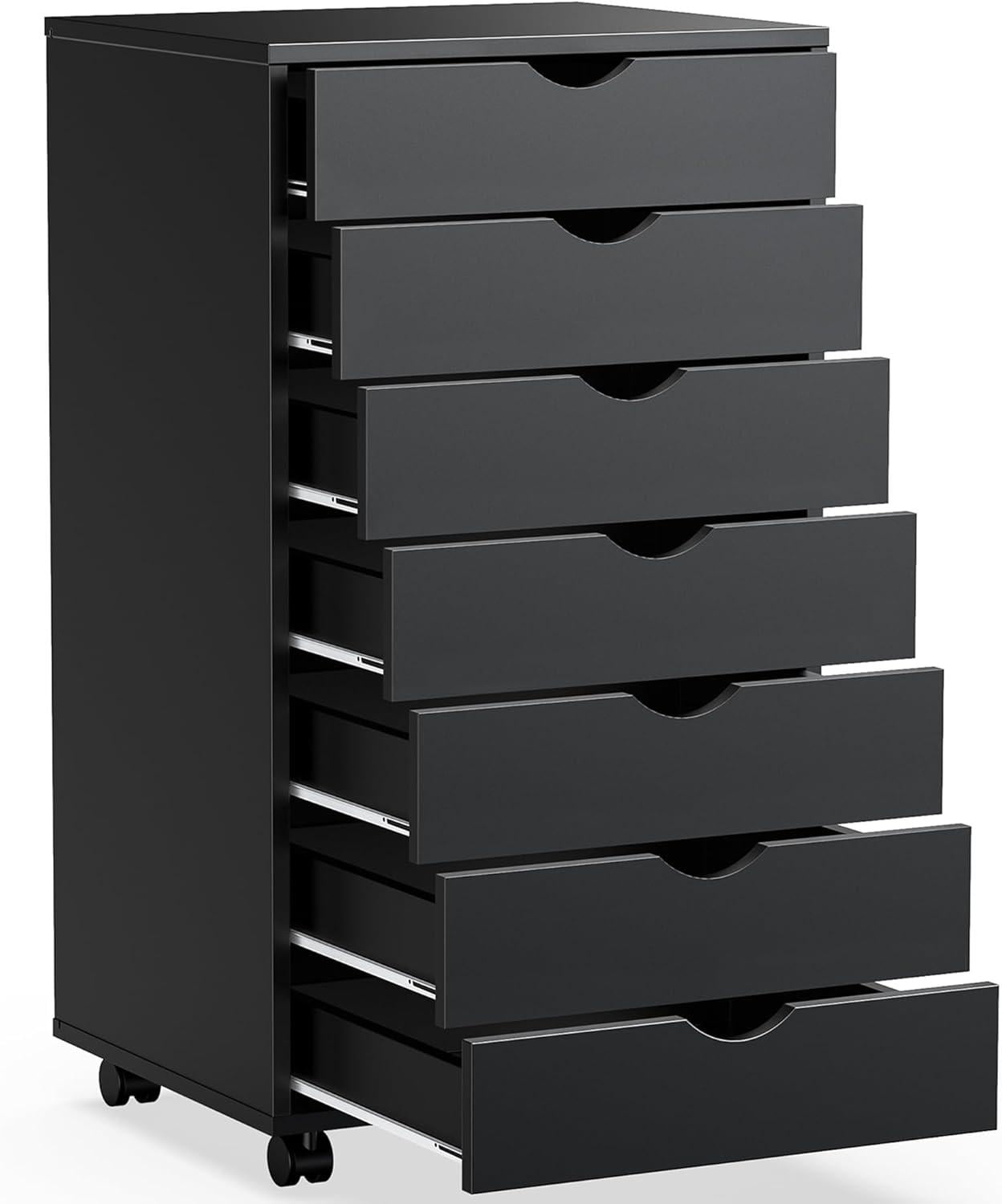 Atilioo 7 Drawer Chest, Wood Dresser with Wheels, Sturdy Storage Cabinet, Perfect for Home Office or Bedroom, Black