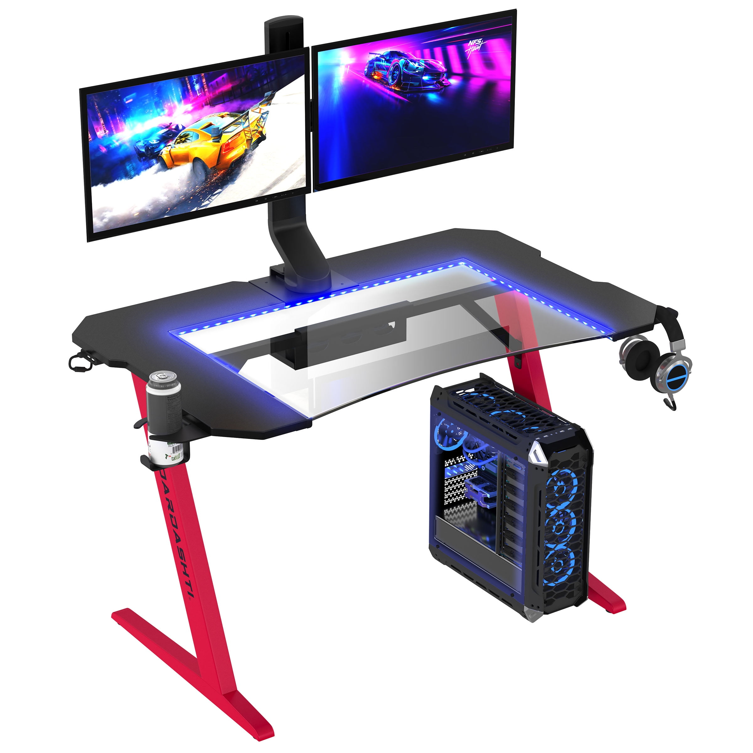 Dardashti 29.72" Gaming Desk with built in LED Lights in Ruby Red