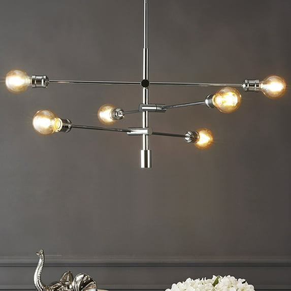 Atlas 36" 6-Light Modern Vintage Iron Arm-Adjustable LED Chandelier, Chrome