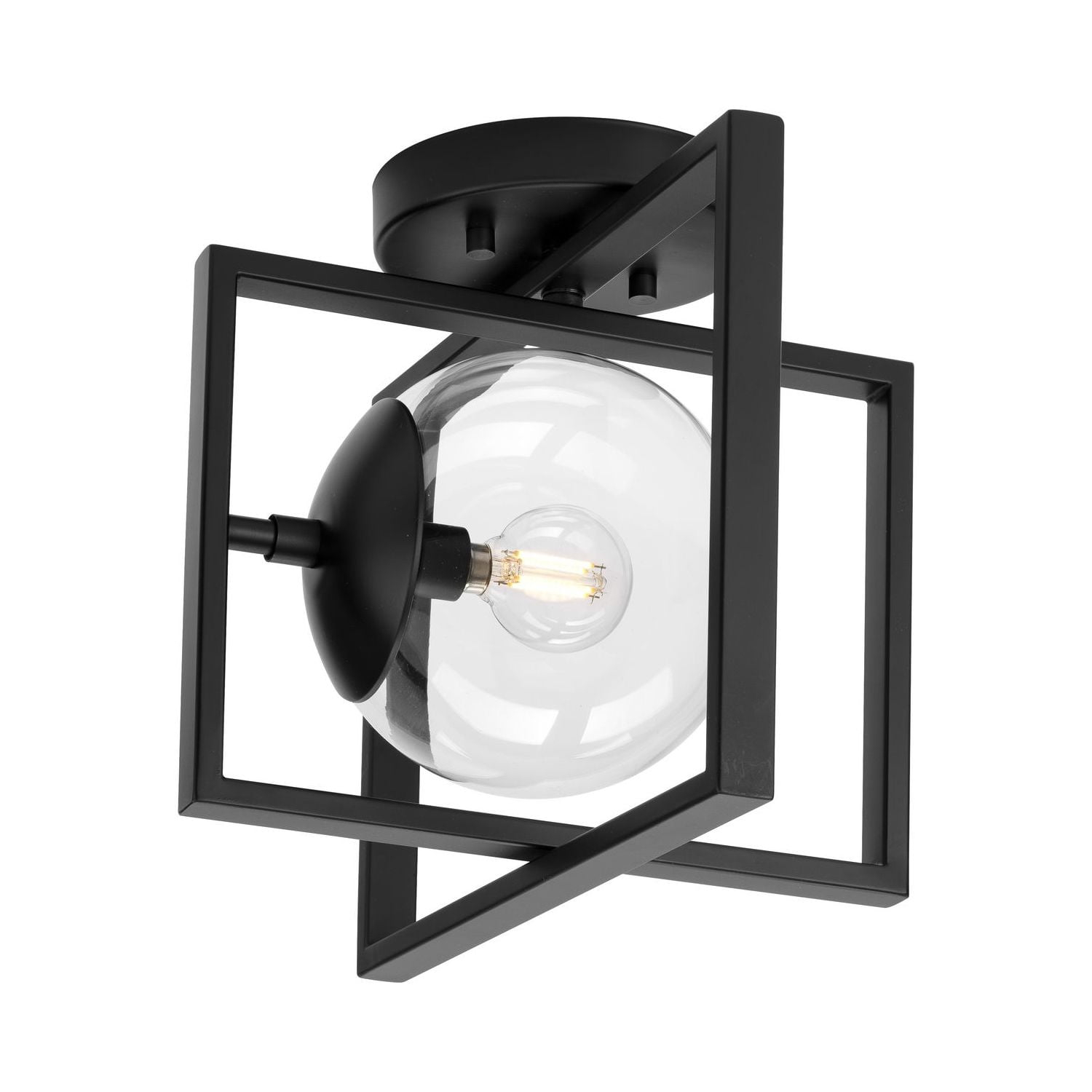 Progress Lighting Atwell 1-Light Matte Black Semi-Flush Mount with Clear Globe Shade