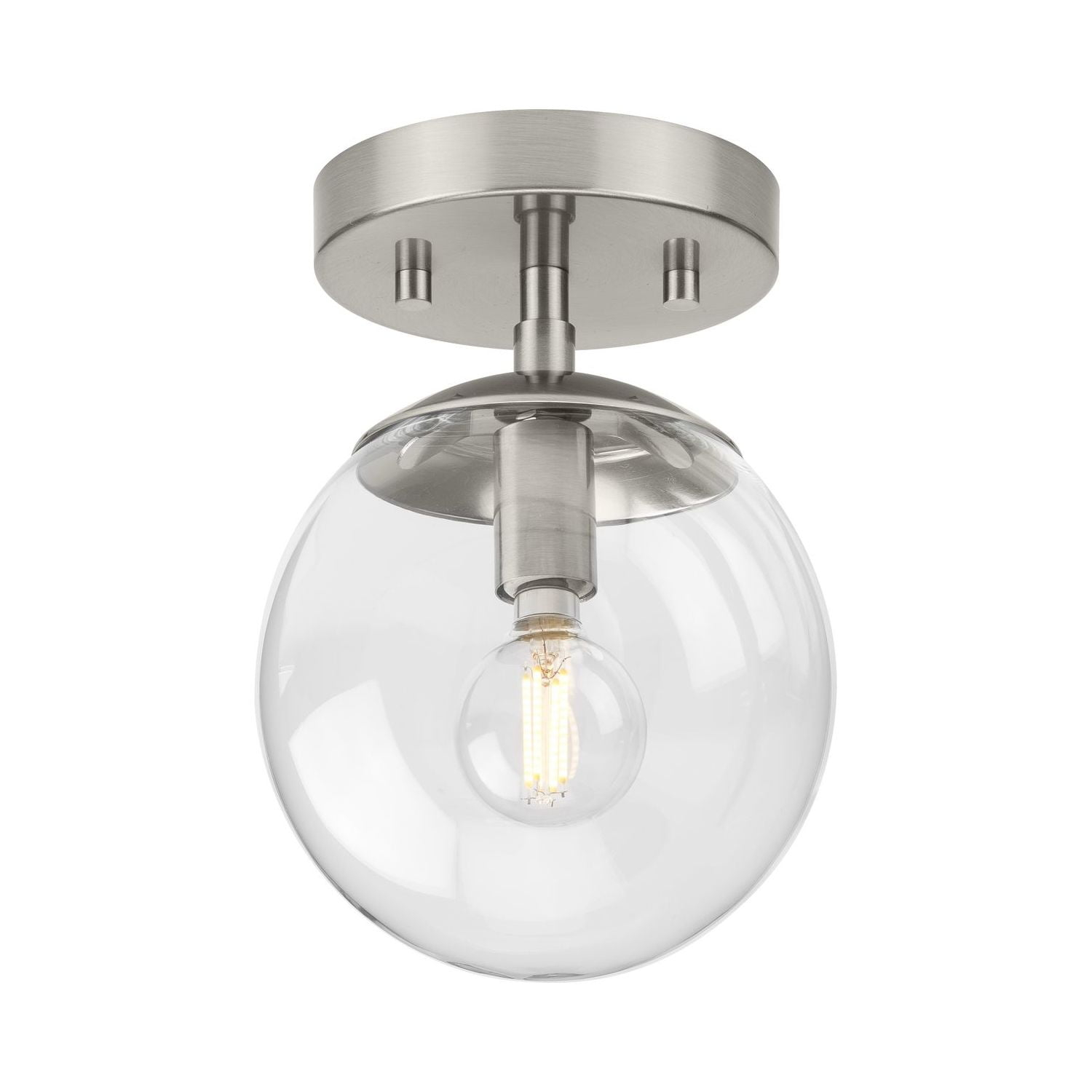 Progress Lighting Atwell 1-Light Flush Mount Ceiling Light, Brushed Nickel, Clear Glass