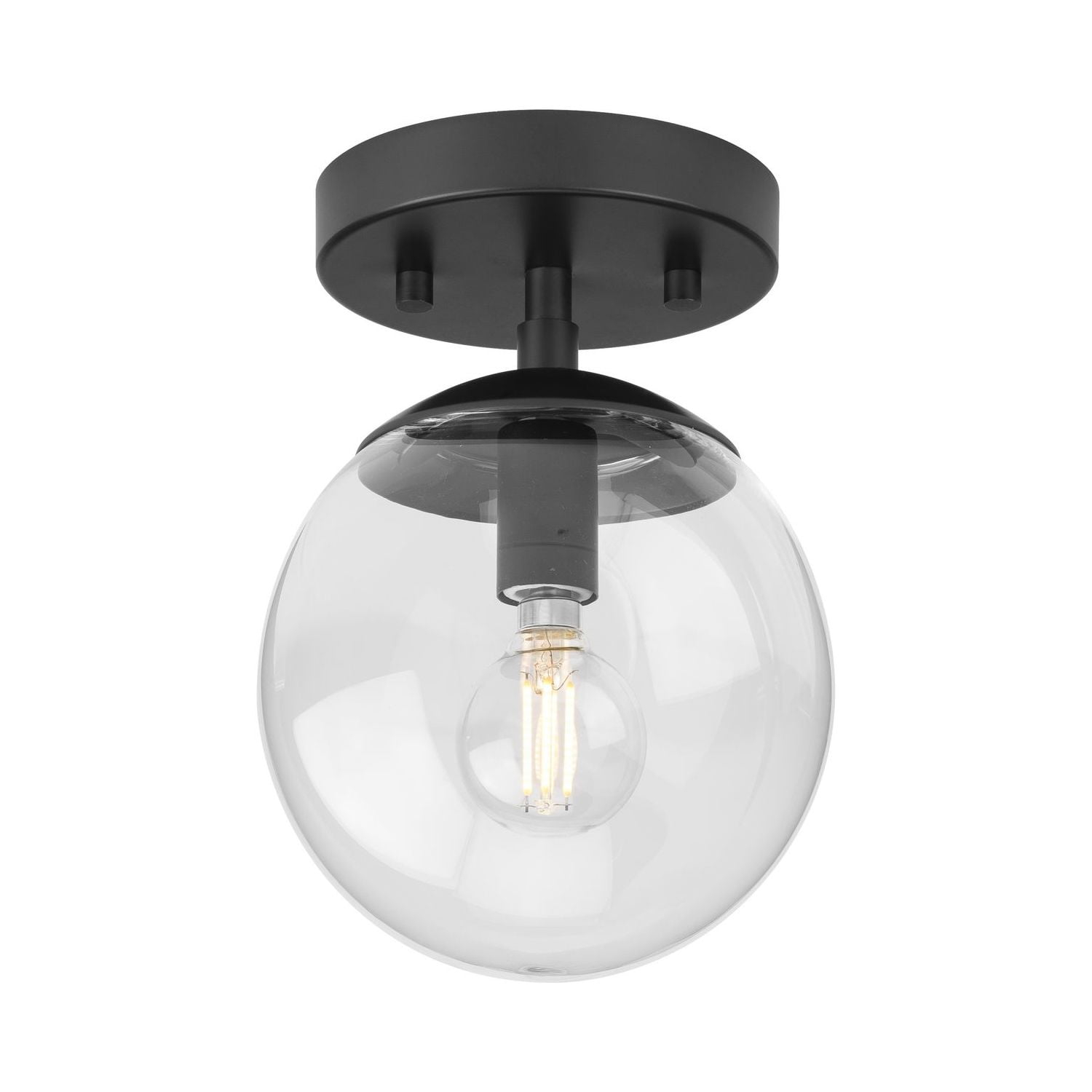 Progress Lighting Atwell 1-Light Flush Mount Ceiling Light in Matte Black with Clear Glass Globe Shade