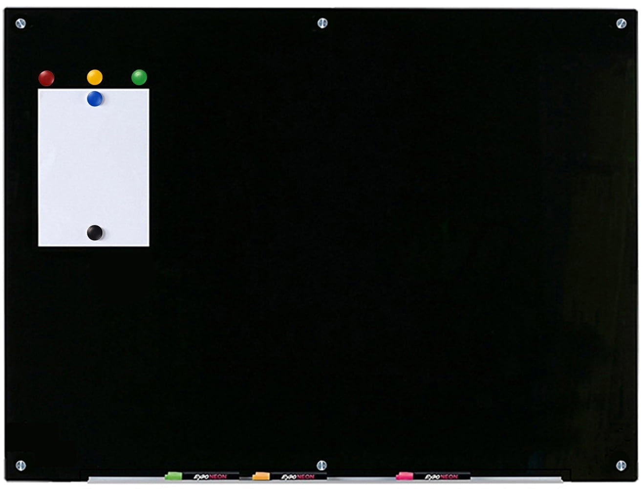 Audio-Visual Direct Magnetic Black Glass Dry-Erase Board Set - 36" x 48" - Includes Magnets, Hardware & Marker Tray