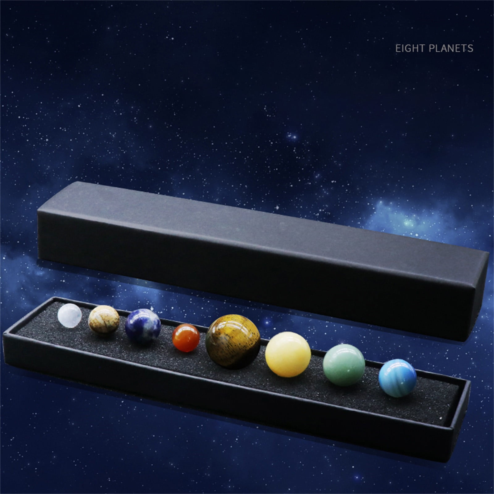 Dengmore Solar System 8 Planets Natural Gemstones Sphere with Gift Box Desk Ornaments Home Decorations