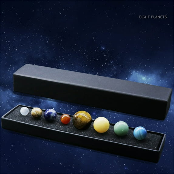 Dengmore Solar System 8 Planets Natural Gemstones Sphere with Gift Box Desk Ornaments Home Decorations