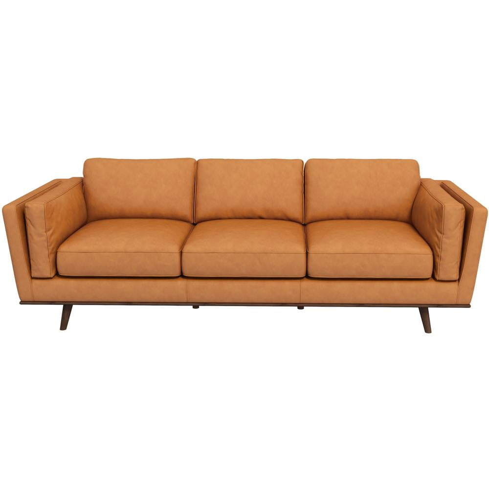 Augusta Modern Style Living Room Cushion Back Genuine Leather Sofa in Tan