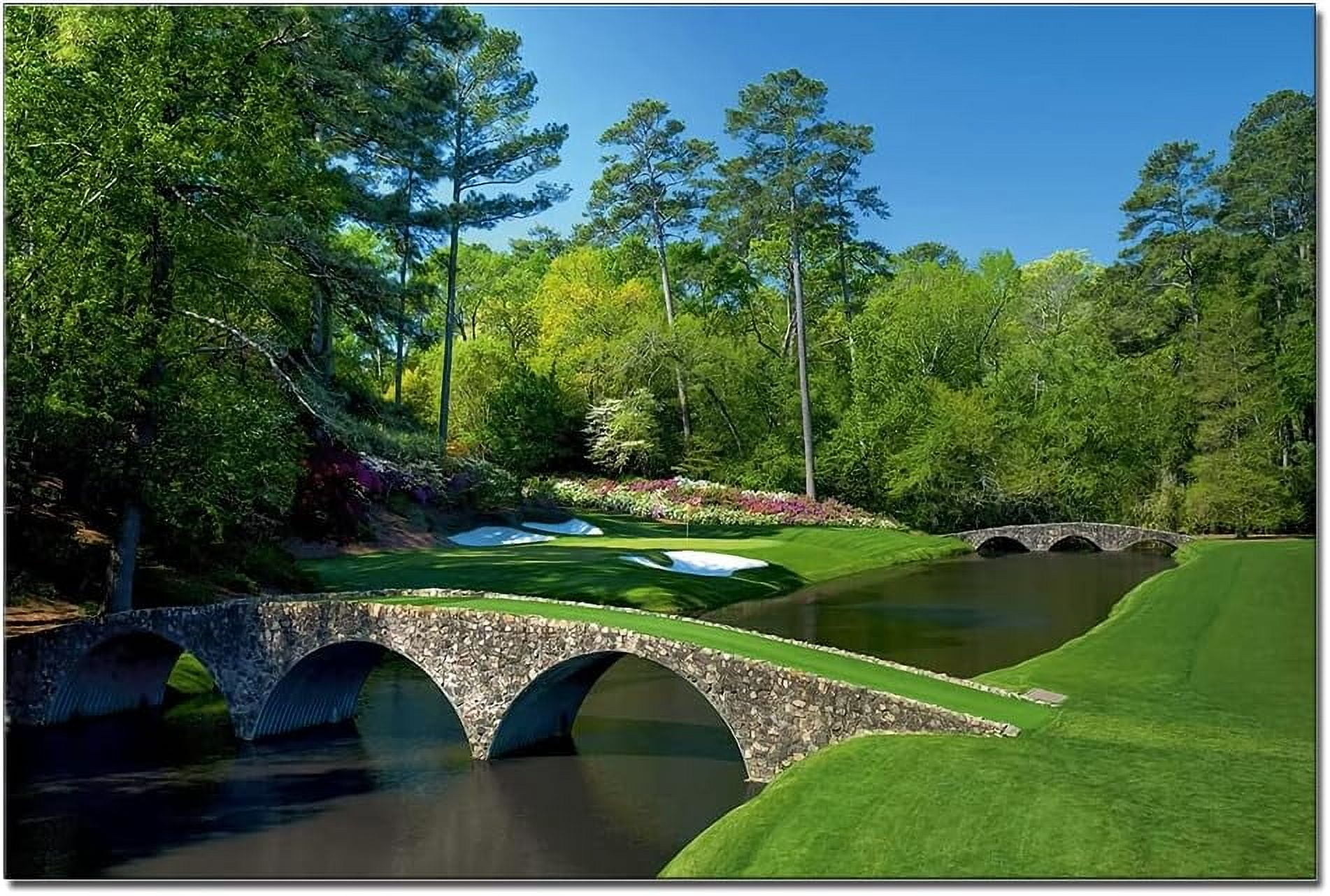 Augusta National Golf Course Golf Club Landscape Artwork for Gym Wall Art Canvas Painting Home Decorations Poster Print Framed 12x16inch Green Picture Office Wall Decor