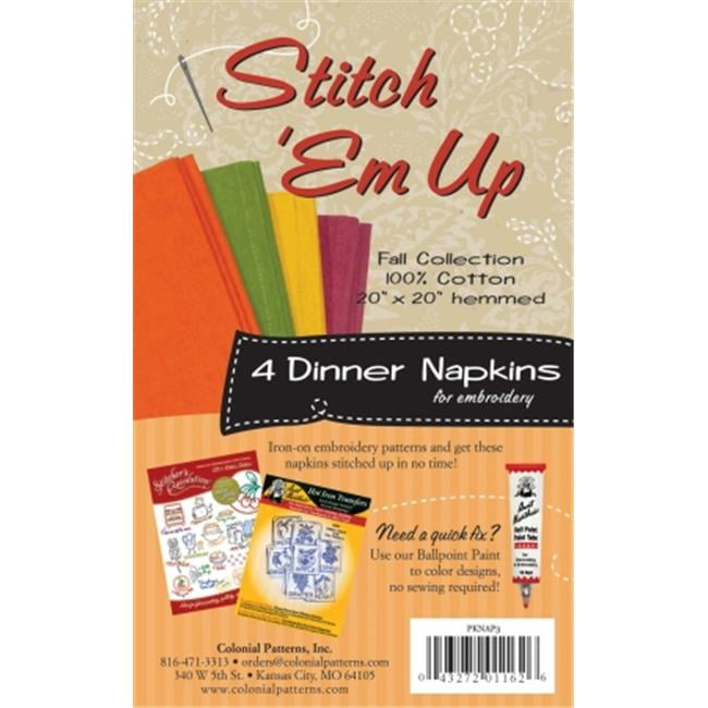 Aunt Martha Fall Collection Stitch 'em Up Dinner Napkins For Embroidery, 4Pk