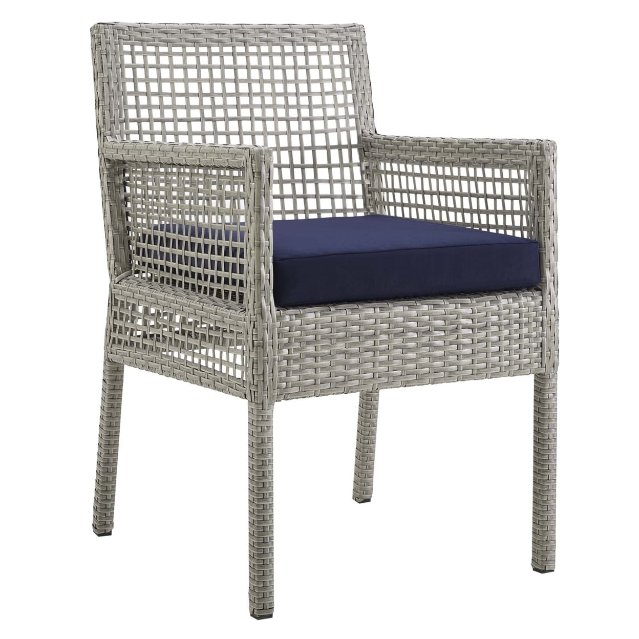 Modway Aura Outdoor Patio Wicker Rattan Dining Armchair - Gray Navy