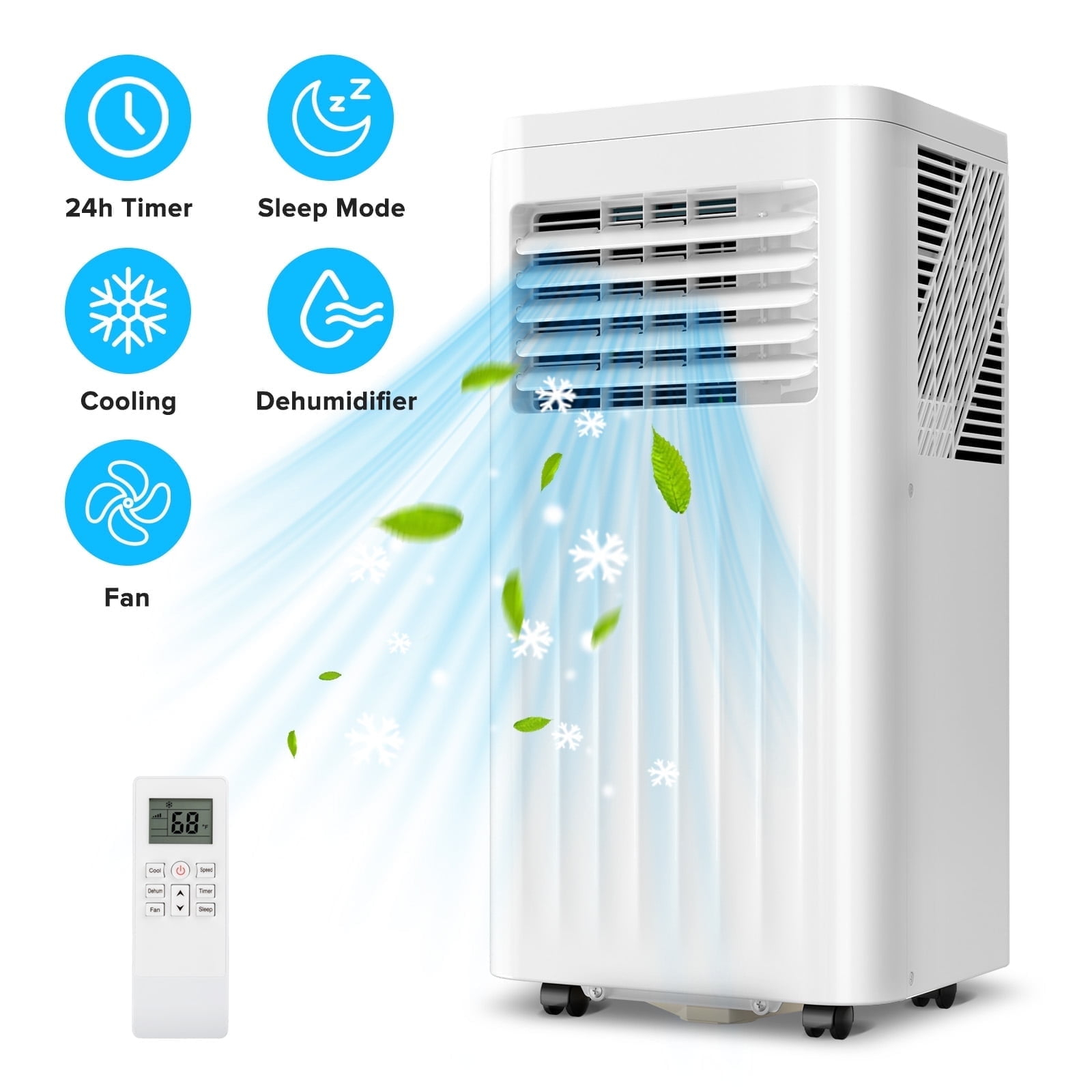 KISSAIR 10000 BTU Portable Air Conditioner, Dehumidifier, Fan, Sleep Mode, 4 in 1 AC with 24-Hour Timer
