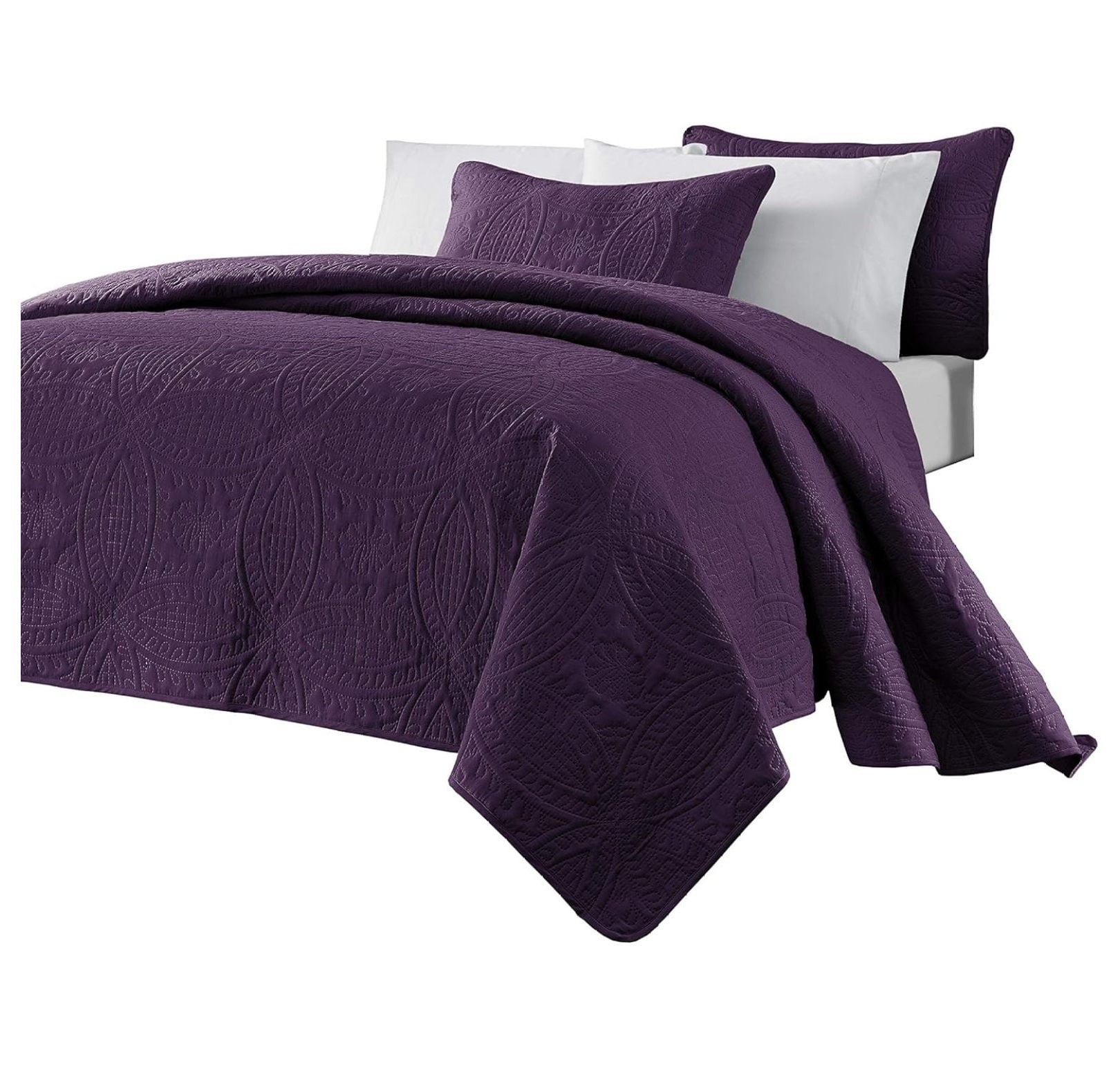 Chezmoi Collection Austin Microfiber Reversible 3-Piece Coverlet / Bedspread Set