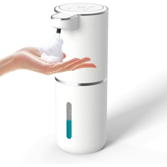 Automatic Foaming Soap Dispenser, Rechargeable, 400ml Touchless Soap Dispenser, Wall-Mounted, Waterproof Hands Free Infrared Motion Sensor Countertop, Auto Foam, Soap Pump (P11), White