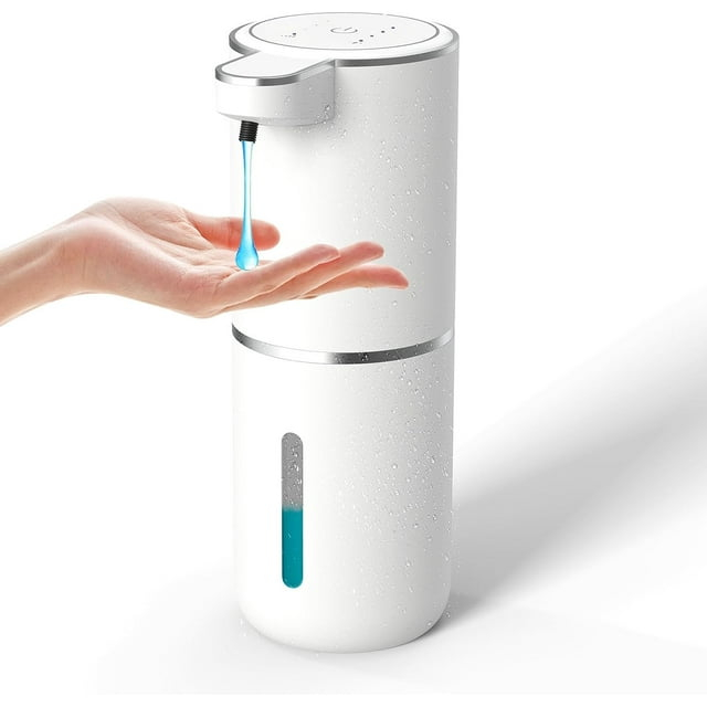 Automatic Foaming Soap Dispenser, Rechargeable, 400ml Touchless Soap Dispenser, Wall-Mounted, Waterproof Hands Free Infrared Motion Sensor Countertop, Auto Foam, Soap Pump (P11), White