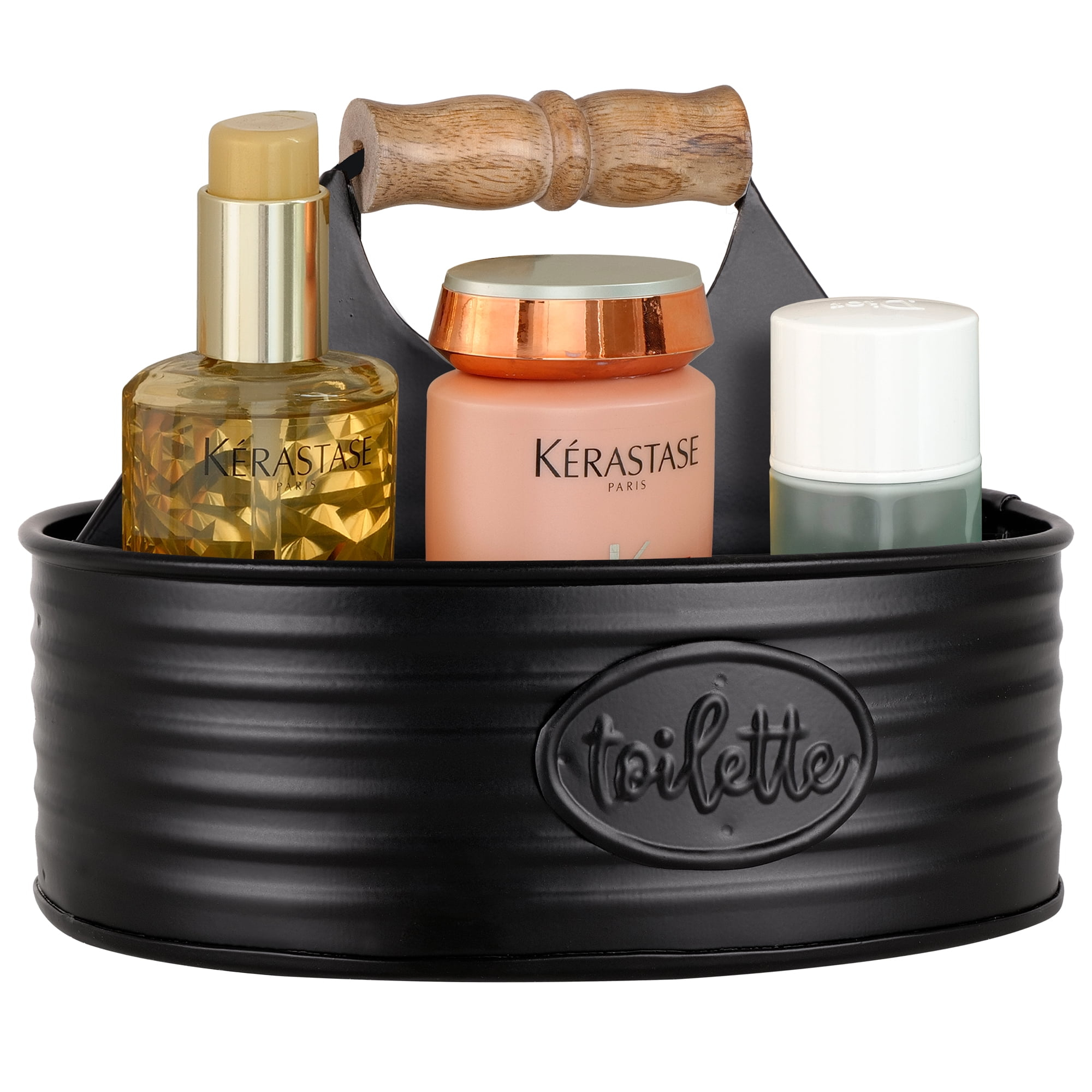 Autumn Alley Black Metal Farmhouse Bathroom Toiletries Caddy Organizer with' Toilette' Label