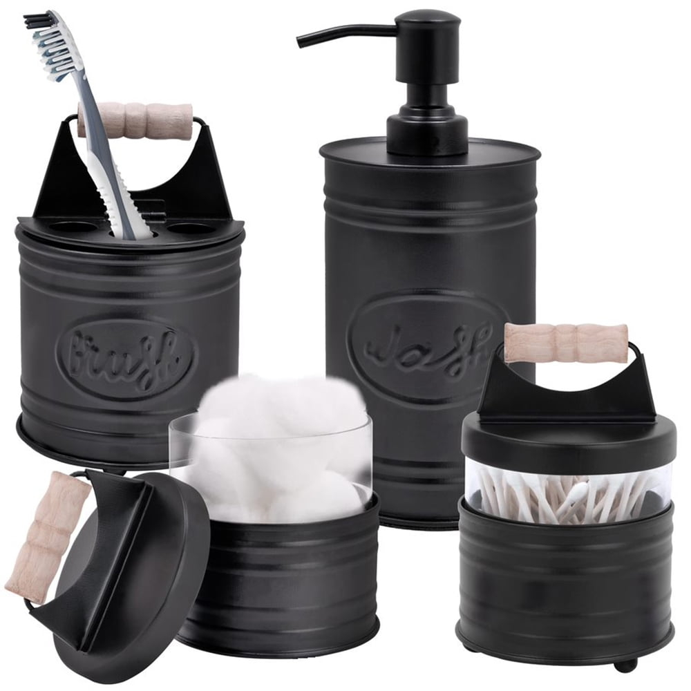 Autumn Alley Farmhouse 4-Piece Bathroom Accessories Set in Galvanized Black, Farmhouse Rustic Décor