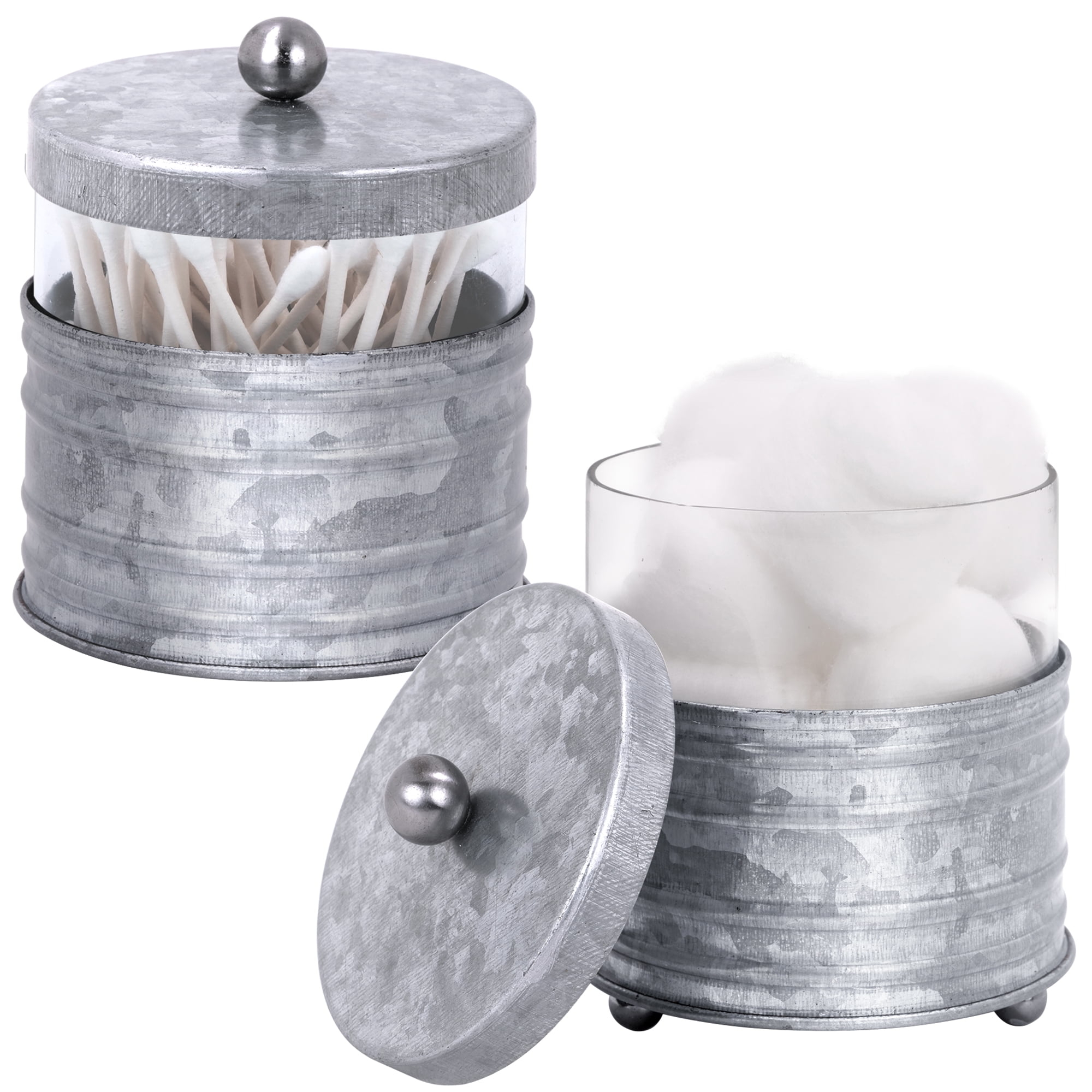 Autumn Alley Glass and Galvanized Bathroom Jars with Ball Handles – Farmhouse Qtip and Cotton Ball Storage
