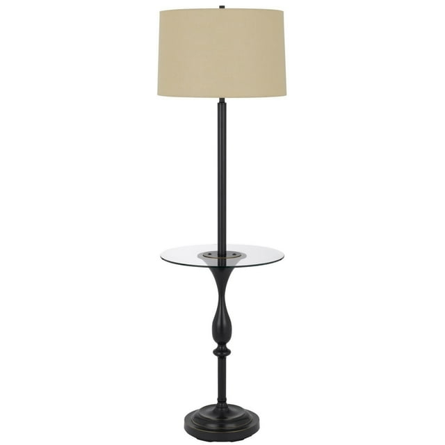 Ava 61 Inch Modern Floor Lamp, Glass Tray Table, 1 USB Port, Dark Bronze- Saltoro Sherpi