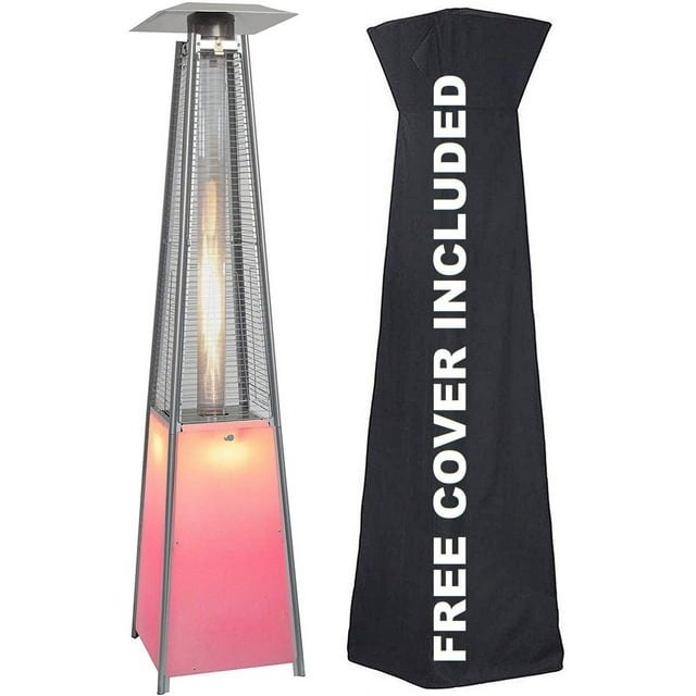 Avenlur Outdoor Patio Propane Heater - 42,000 BTU Pyramid Patio Heater with Color Changing LED Lights - Great for Outdoor Party, Restaurants, Outdoor Socializing w/ wheels, Includes Protective Cover