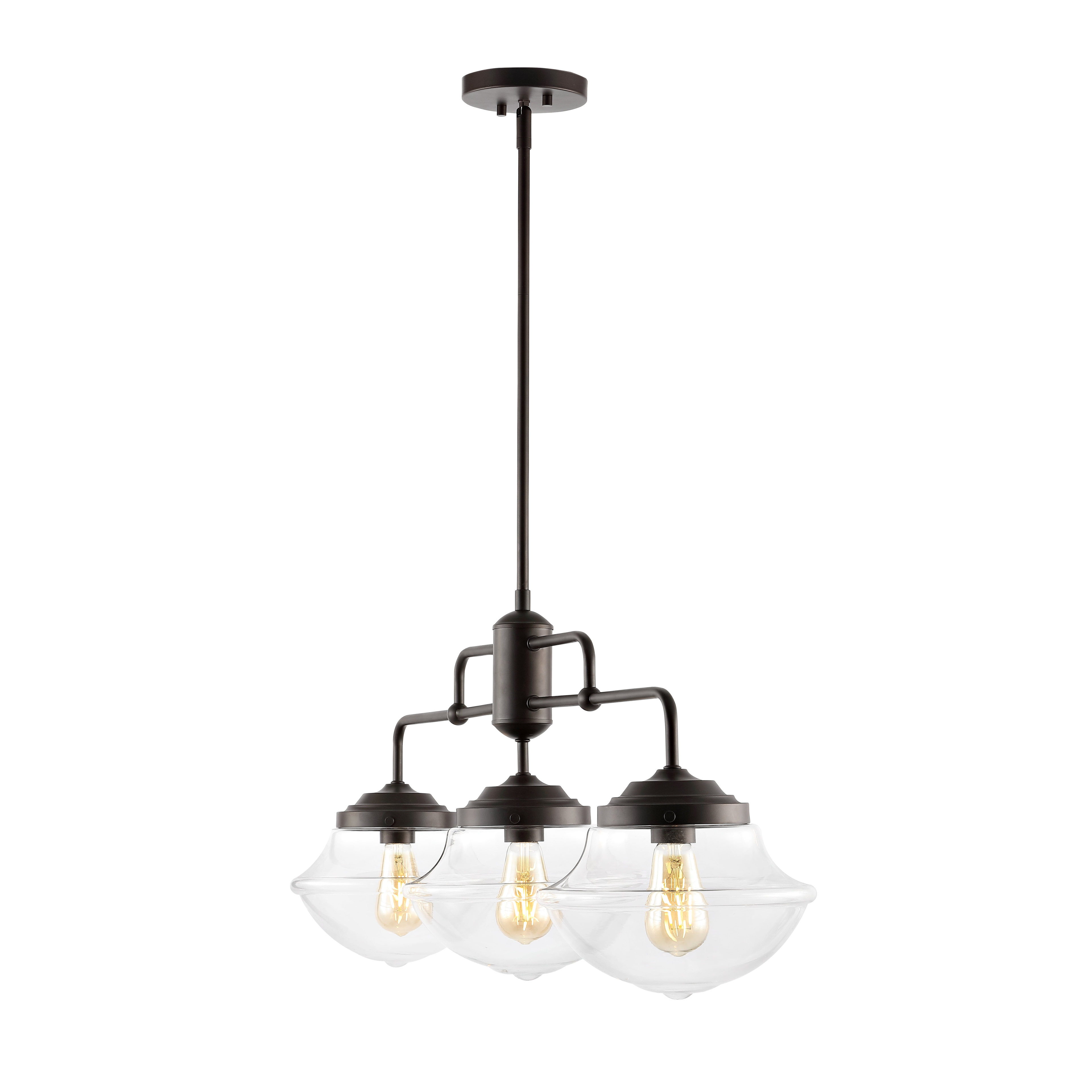 Avery 37.5" 3-Light Industrial Farmhouse Rustic Iron/Glass Linear LED Pendant, Oil Rubbed Bronze/Clear