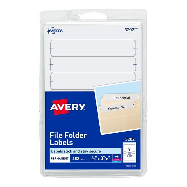 Avery Laser/Inkjet Permanent Print-or-Write File Folder Labels White 252 Labels Per Pack 4536/Carton