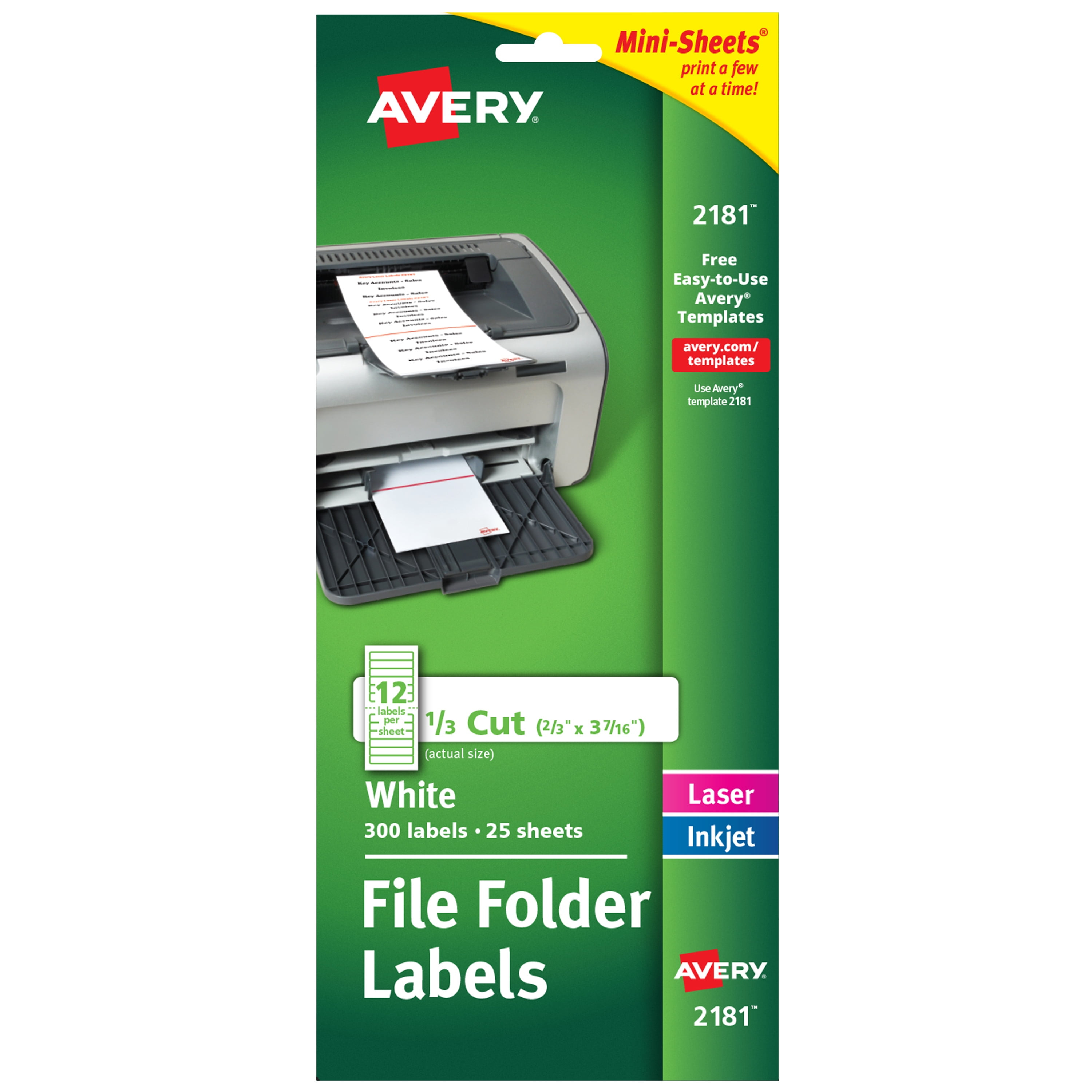 Avery Mini-Sheets File Folder Labels, 2/3" x 3-7/16", 300ct (2181)