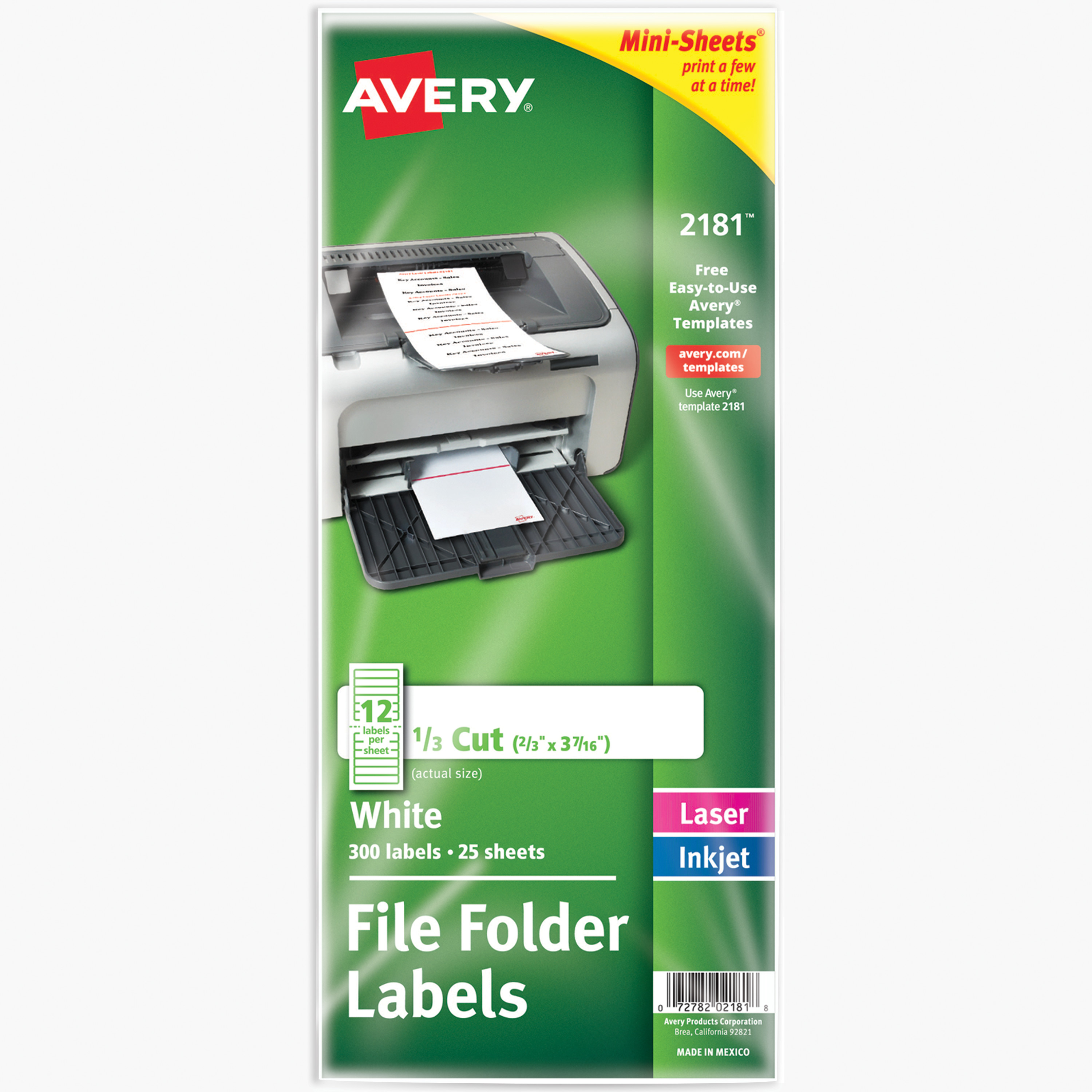 Avery Mini-Sheets File Folder Labels, 2/3" x 3-7/16", 300ct (2181)