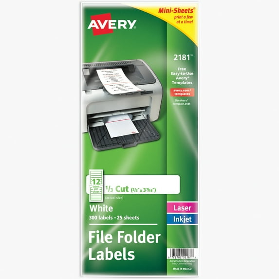 Avery Mini-Sheets File Folder Labels, 2/3" x 3-7/16", 300ct (2181)