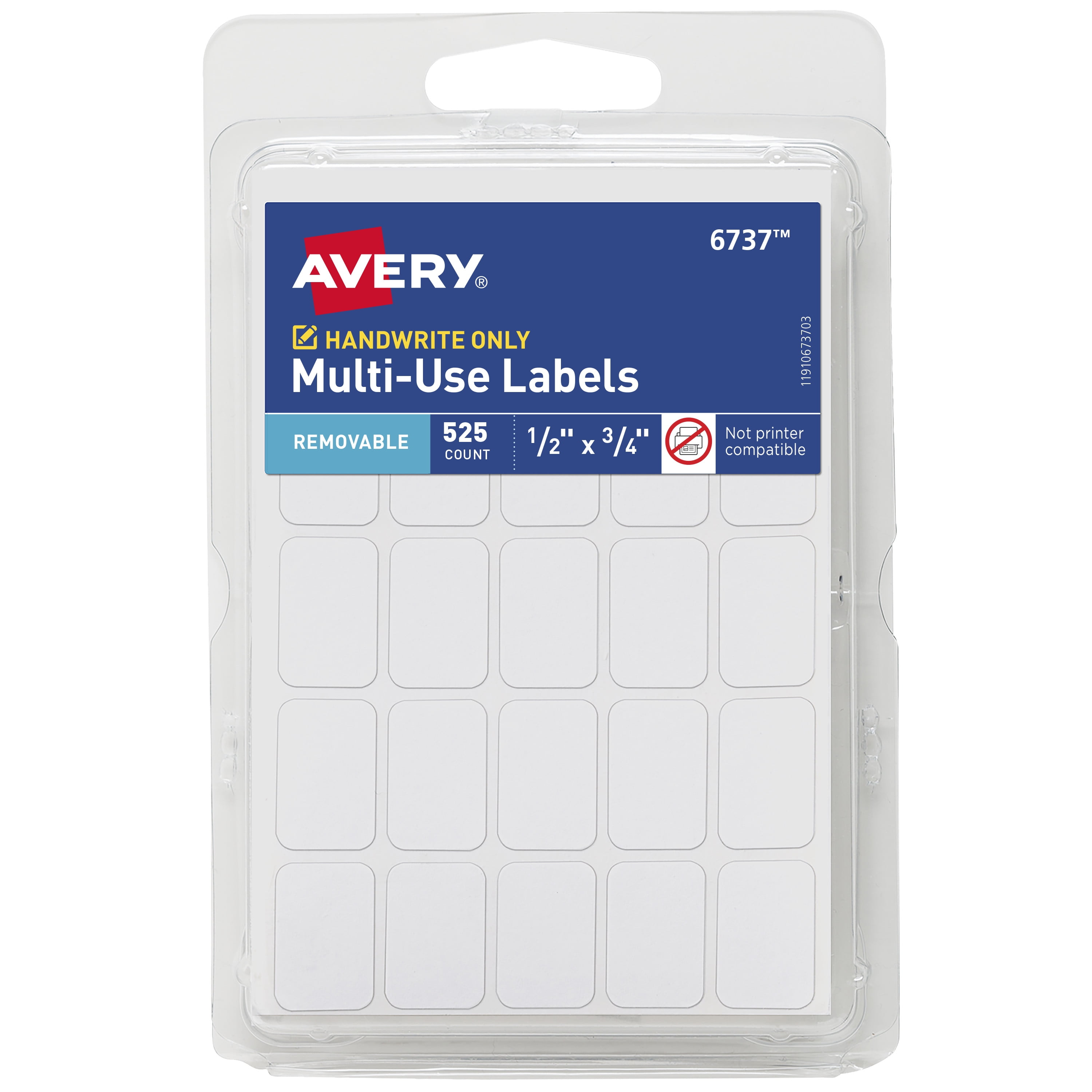 Avery Multiuse Removable Labels, 1/2" x 3/4" Rectangle Labels, White, Non-Printable, 525 Total (6737)