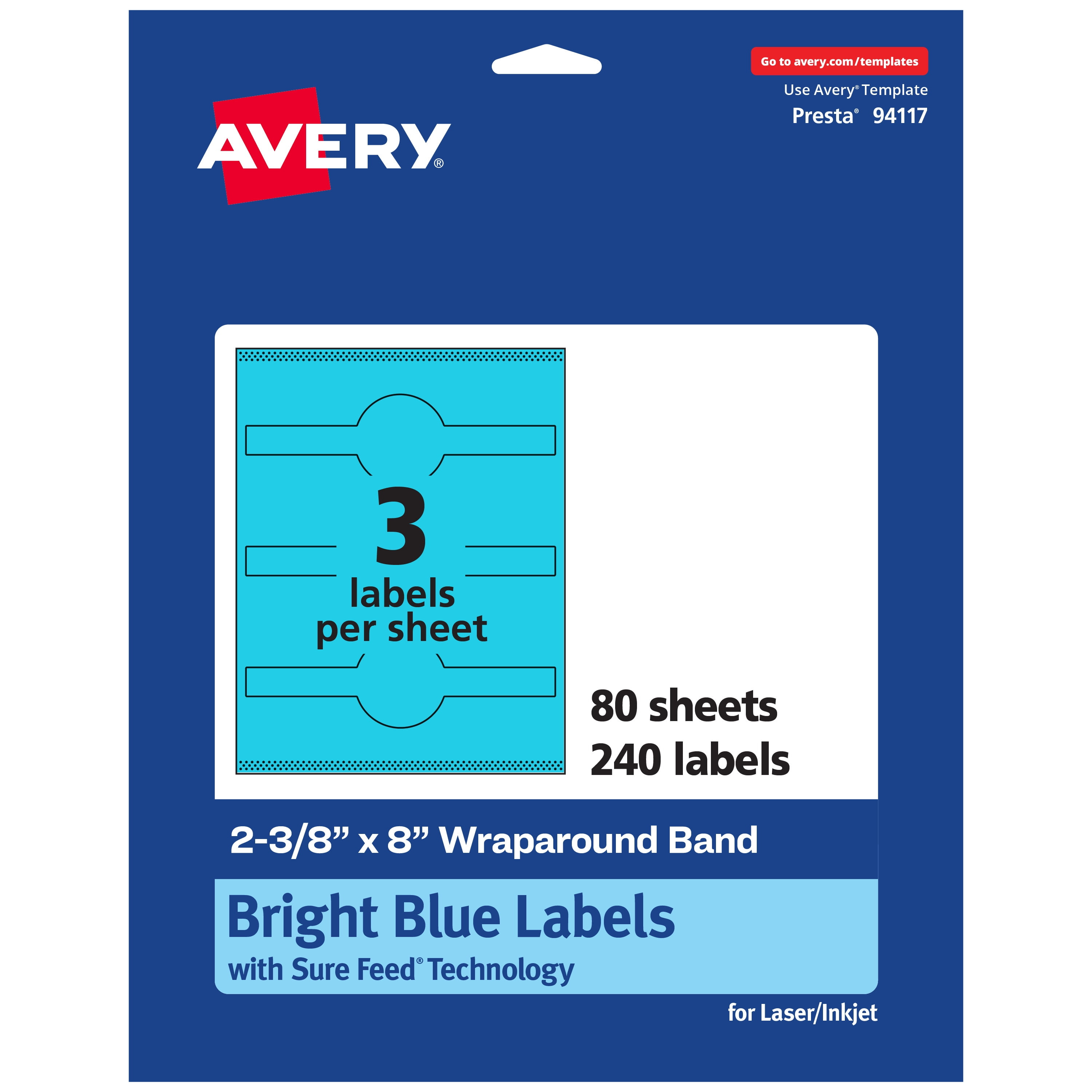Avery Printable Wraparound Labels, Bright Blue, 2-3/8" x 8", 240ct