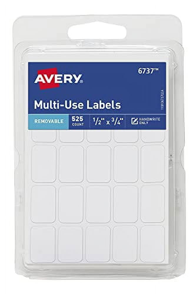 Avery Multiuse Removable Labels, 1/2" x 3/4" Rectangle Labels, White, Non-Printable, 525 Total (6737)