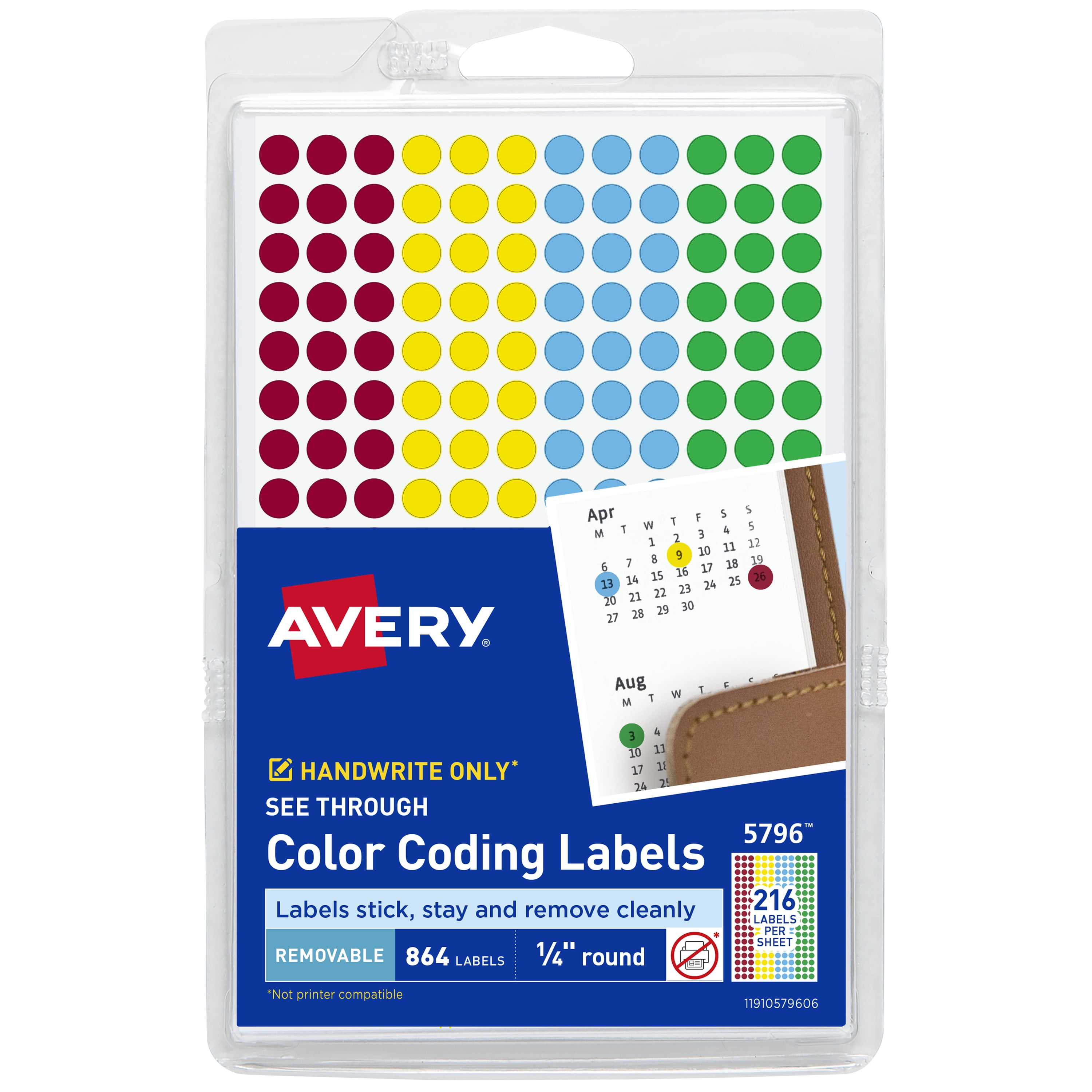 Avery See Through Removable Color Dots 1/4 dia Assorted Colors 864/Pack 05796