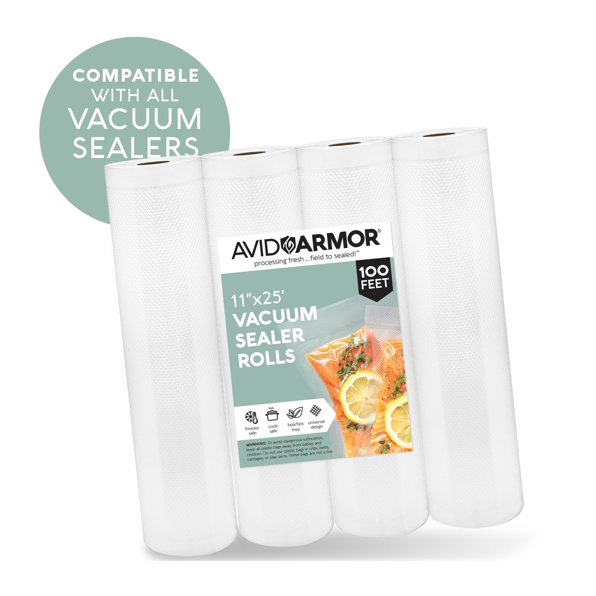 Avid Armor Vacuum Seal Bags, 11" x 25' Food Saver Bags for Sealer, Clear, 4 Rolls