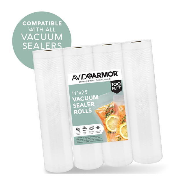 Avid Armor Vacuum Seal Bags, 11" x 25' Food Saver Bags for Sealer, Clear, 4 Rolls