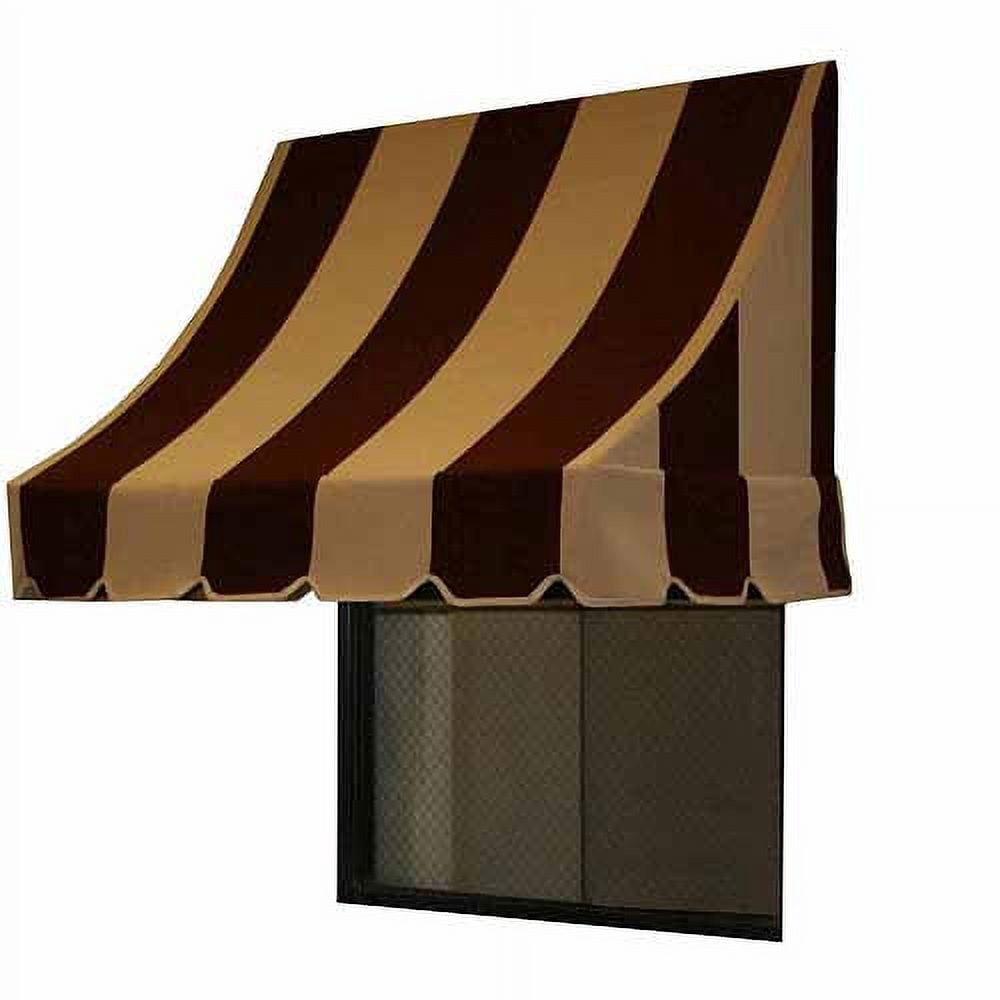 Awntech 4.38 Ft Nantucket Curved Slope Fixed Awning Canopy (52.5in x 31in x 24in), Brown/Tan Stripe