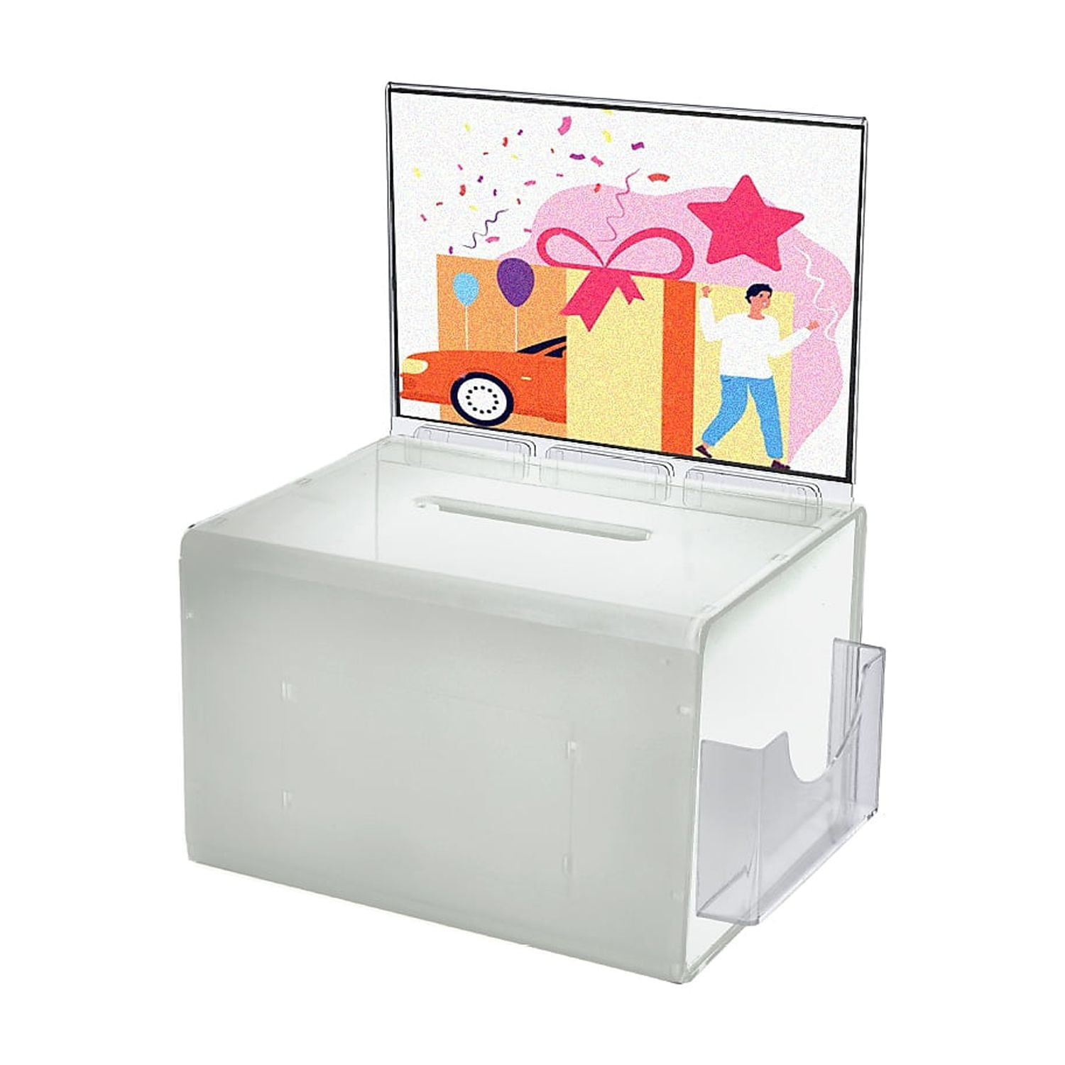 Azar Displays 206390 White Extra Large Lottery Box with Pocket, Lock and Keys