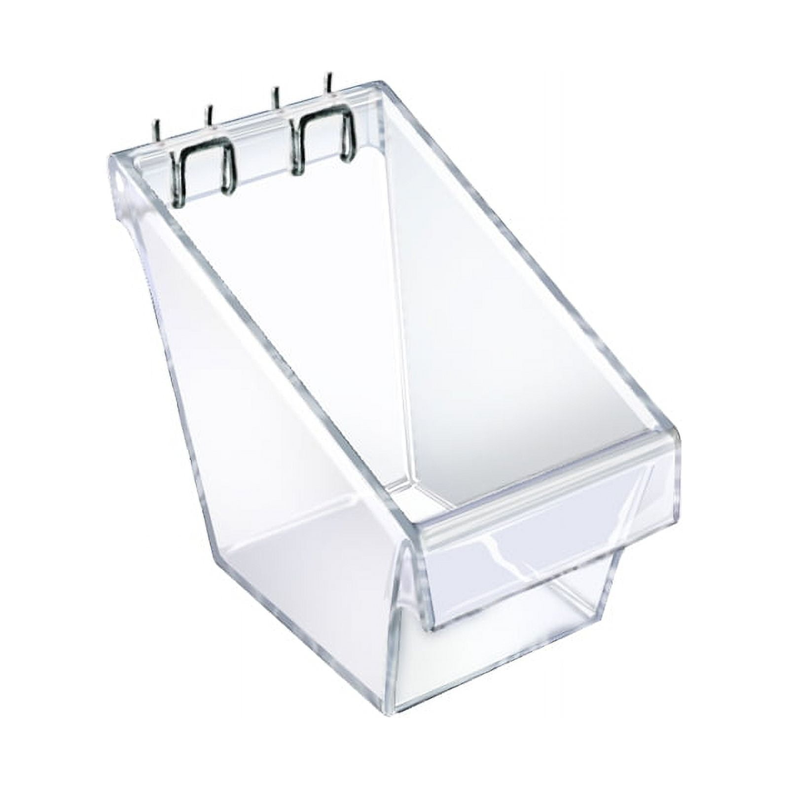 Mini Clear Plastic Molded Bucket, Storage Container Bin for Pegboard, Slatwall, or Counter with 2 Metal U-Hooks, Size: 4" W x 6.875" D x 5.87"H, 4-Pack
