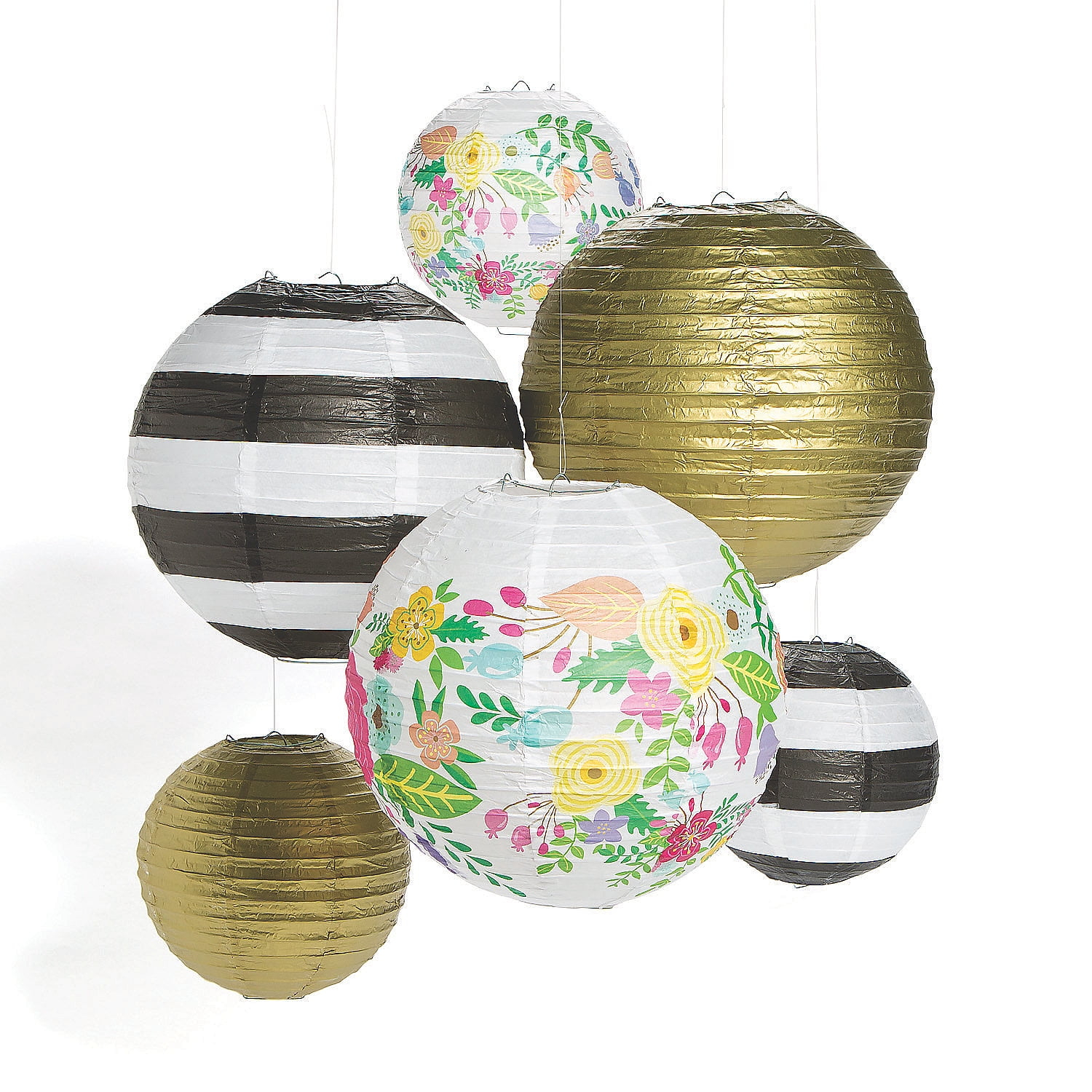 B/W Stripe Bridal Shower Lanterns 6Pc - Party Decor - 6 Pieces