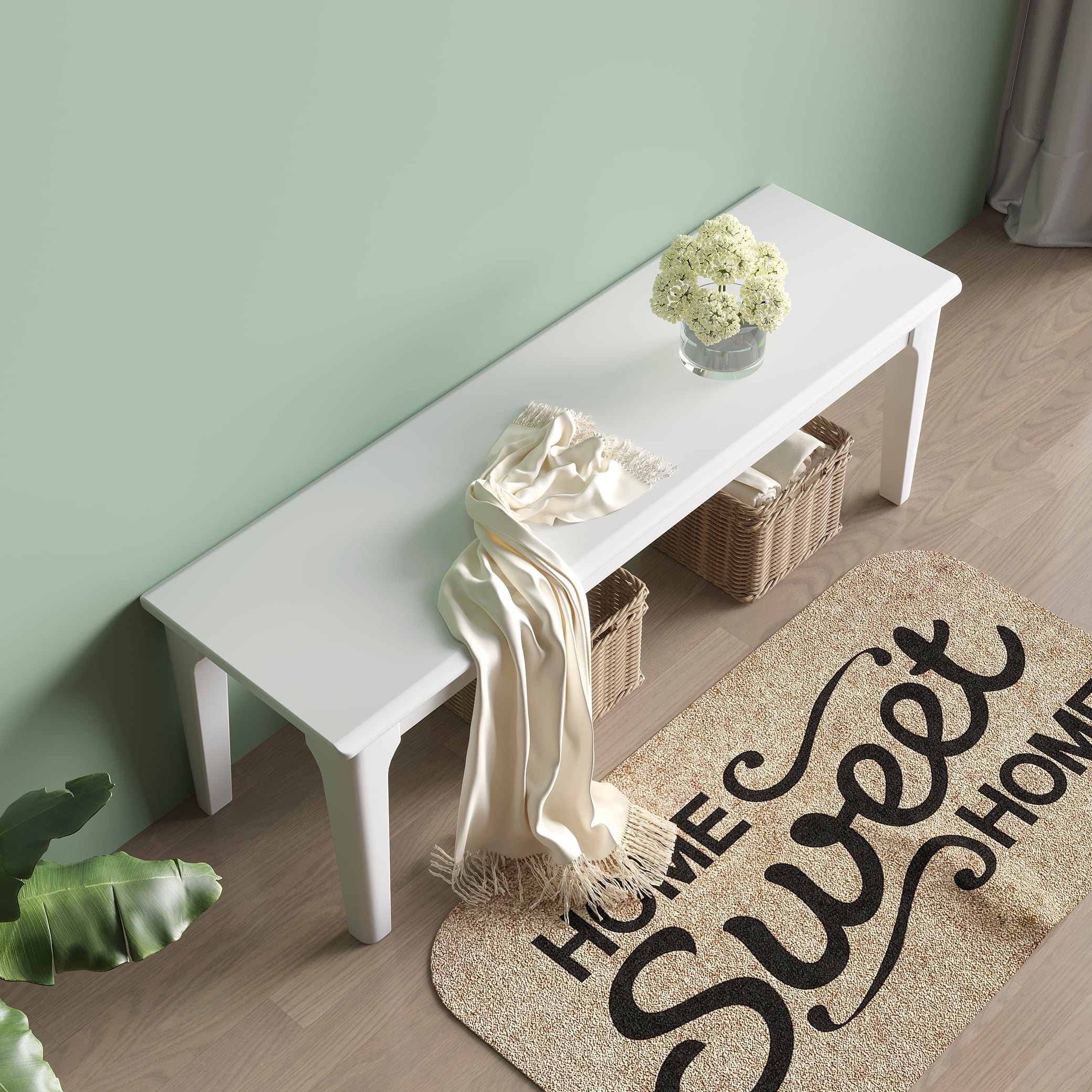BALANBO Bed End Bench Wood Bench Living Room Entrance Bench Bedroom Seat Dining Table Chair, Bedroom, Living Room, Kitchen Wooden Bench (White Color)