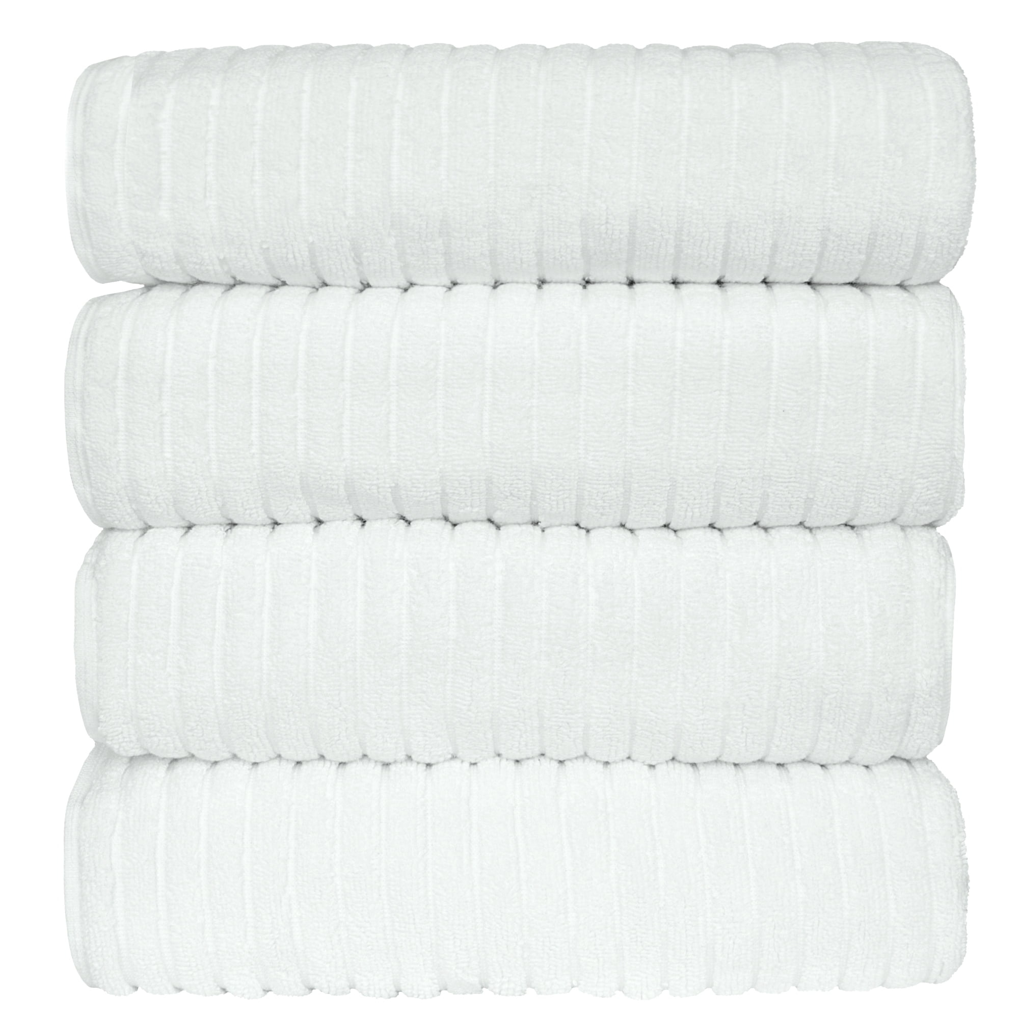 BC BARE COTTON Luxury Hotel & Spa 100% Natural Turkish Cotton Ribbed Channel Pattern Bath Towel (Set of 4), White - White