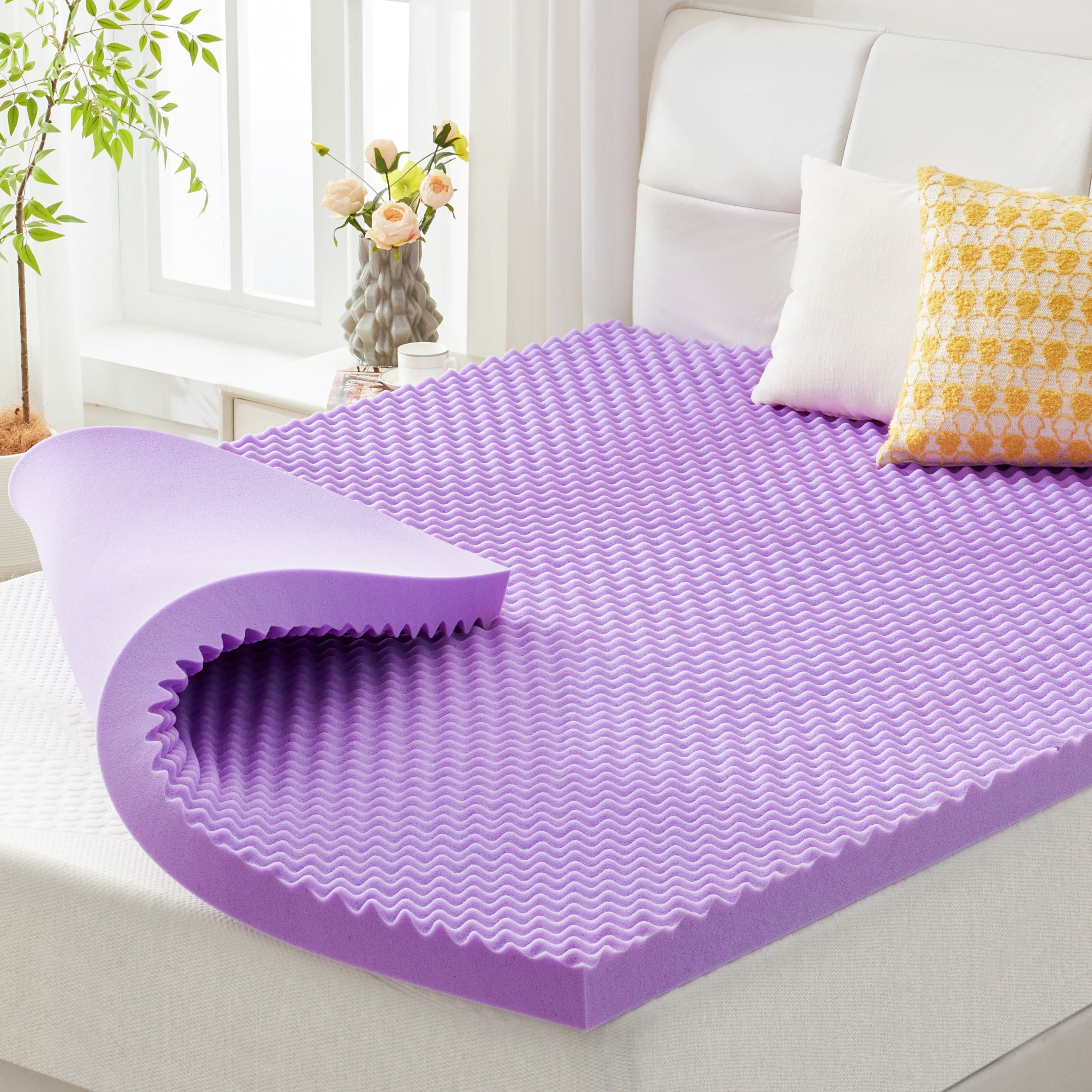 BDEUS 3 inch Gel Cooling Memory Foam Mattress Topper, Memory Foam Egg Crate Mattress Topper, CertiPUR-US Certified, Full Size