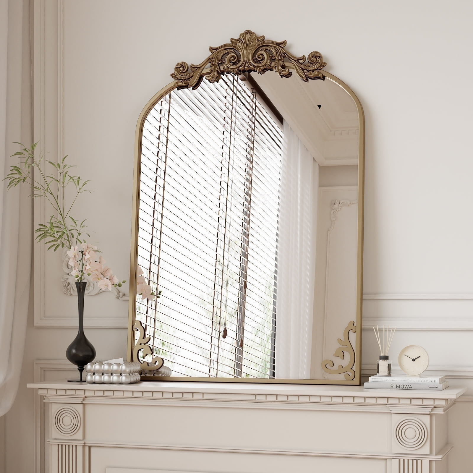 BEAUTYPEAK 38"x24" Vanity Wall Mirror Decorative Vintage Arch Bathroom Mirror,Bronze