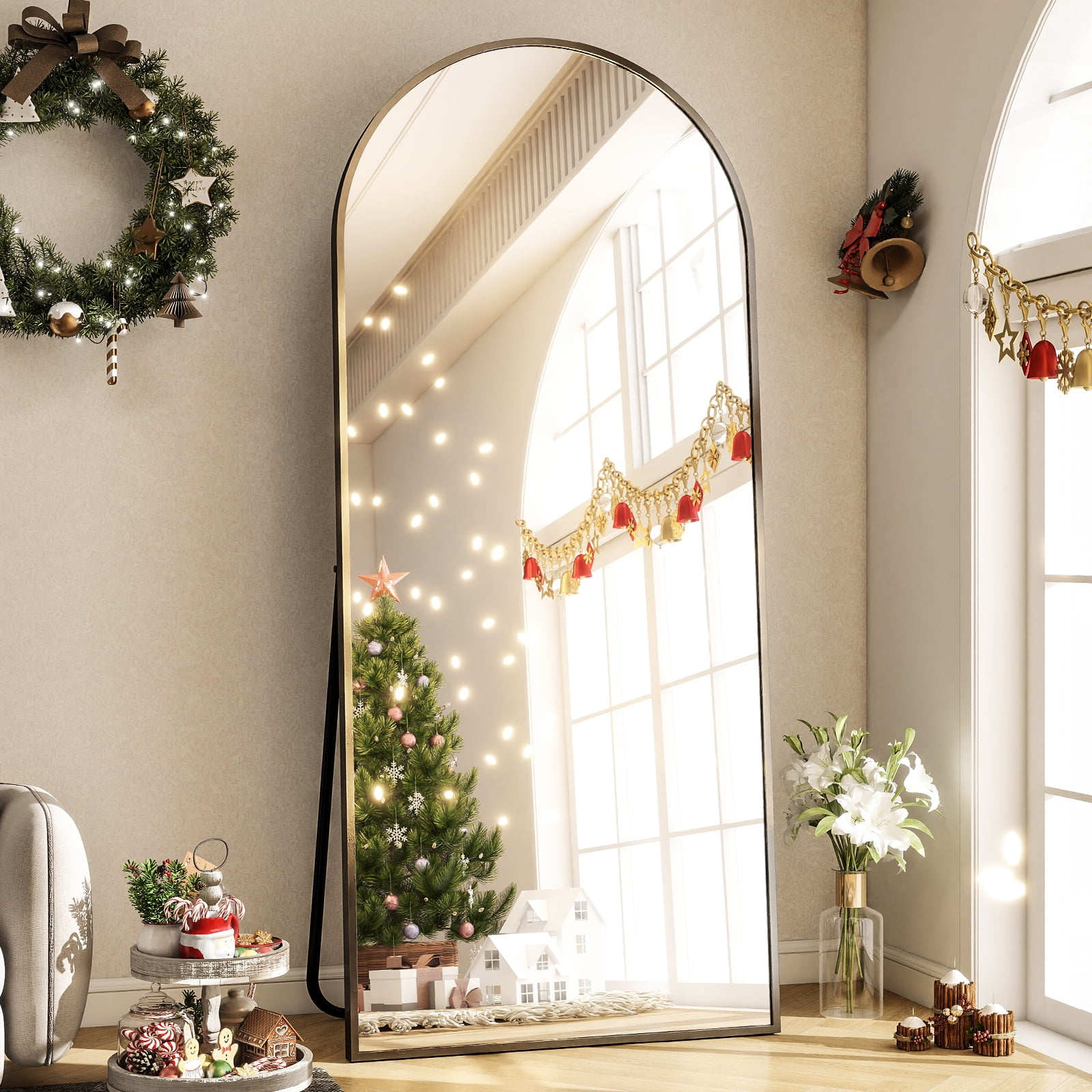 BEAUTYPEAK 71"x 26" Oversized Full Length Mirror Arch Standing Floor Mirror Full Body Mirror, Black