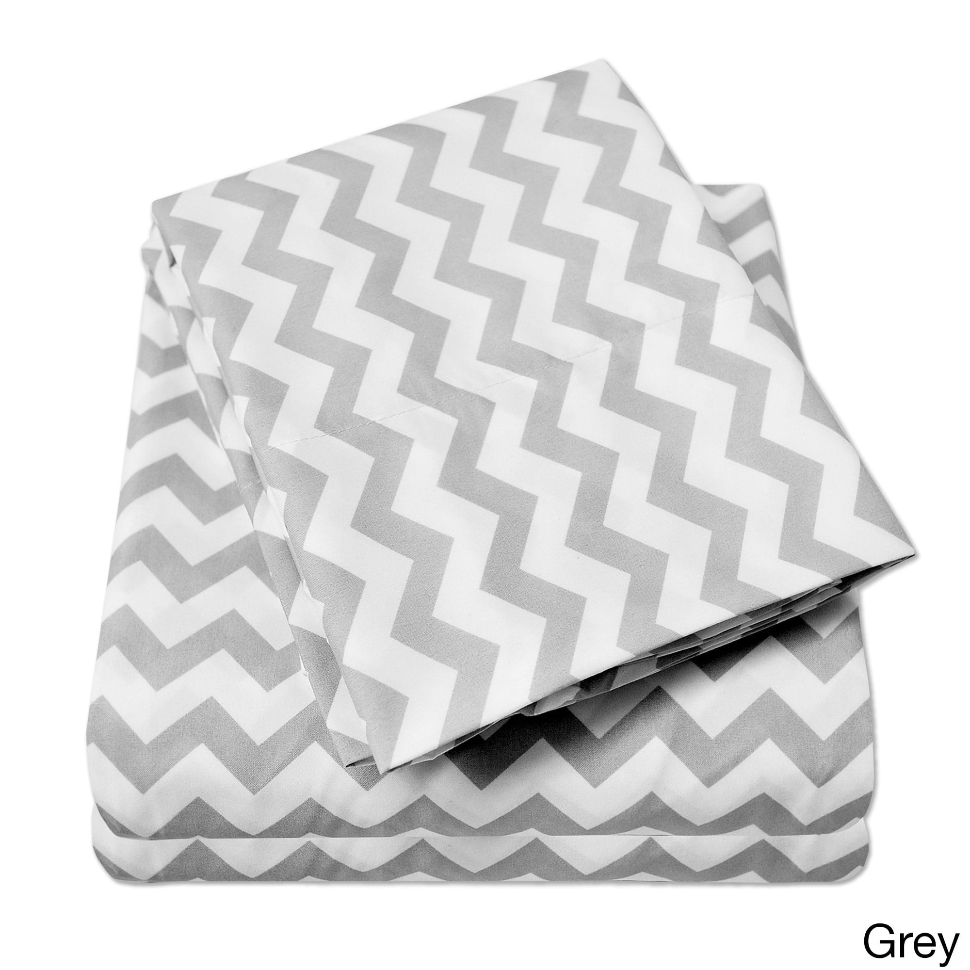 6 Piece Chevron Printed Gray Sheet Set, Deluxe Ultra Soft 1500 Series, Double Brushed Microfiber by Sweet Home Collection® - Queen