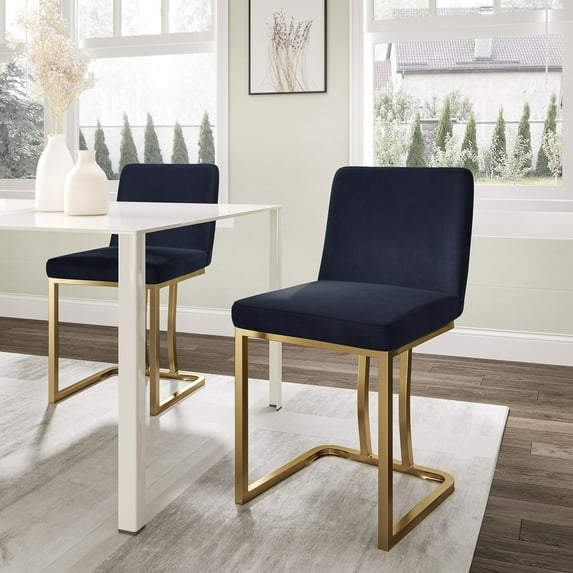 BELLEZE 19 Inch Upholstered Dining Chairs Set of 2, Velvet Kitchen Chairs Armless Dining Chairs with Gold Metal Frame, Modern Dining Chairs for Home and Restaurant - Hutton (Black)