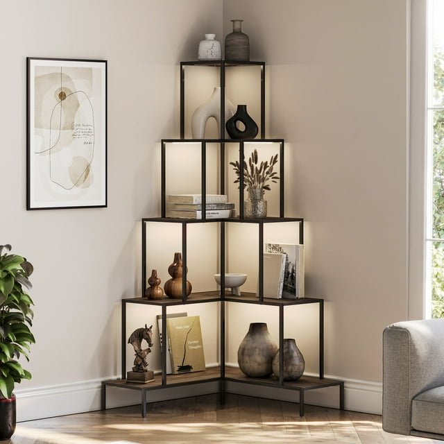 BELLEZE 5-Tier Corner Bookshelf with RGB Light