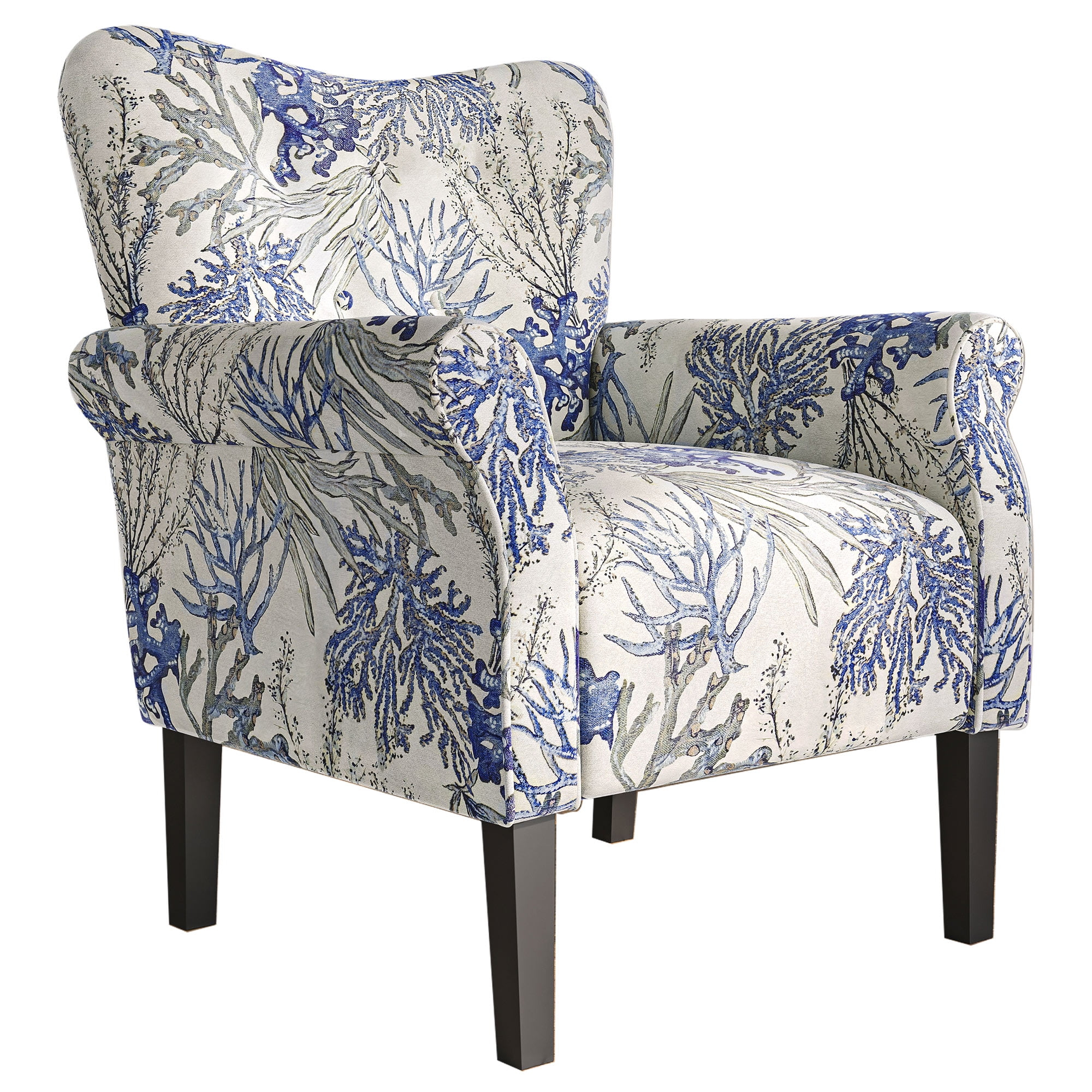 BELLEZE Modern Accent Chair for Living Room, High Back Linen Armchair with Wooden Legs, Upholstered Wingback Side Chair Padded Armrest Single Sofa for Living Room, Bedroom - Allston (Blue Coral)