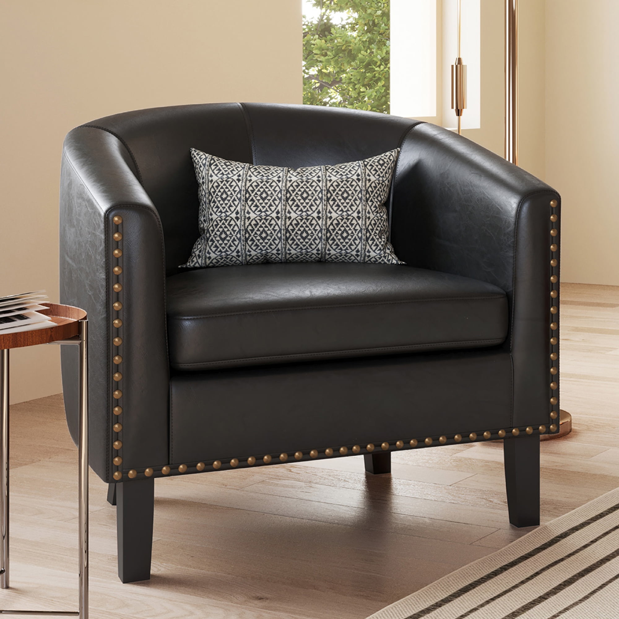 BELLEZE Modern Tub Barrel Faux Leather Accent Chair - Kyara (Brown)
