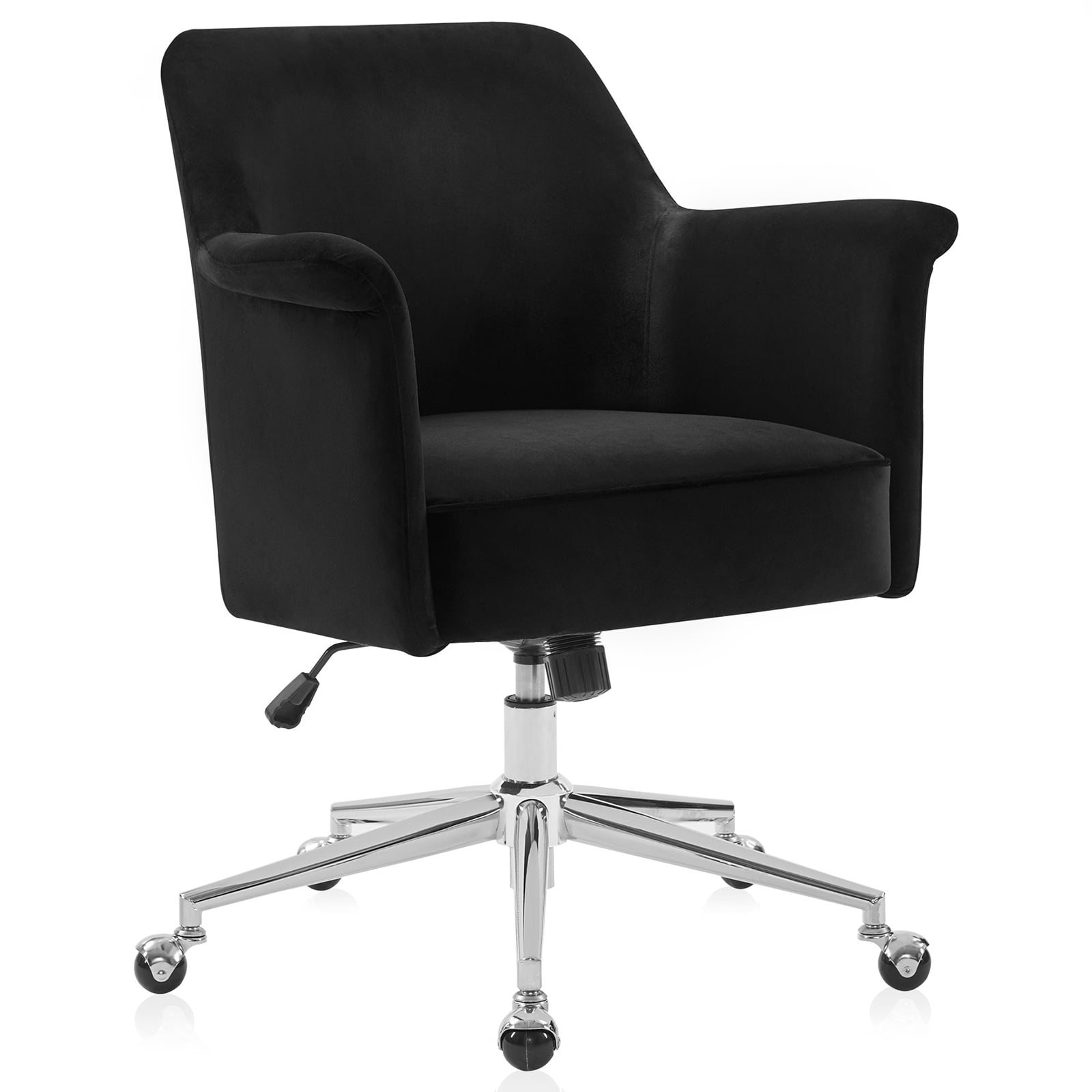 BELLEZE Modern Upholstered Velvet Desk Chair, Rolling Swivel Office Or Vanity Seating, Stylish Comfy Armchair With Easily Adjustable Height - Peyton (Black)