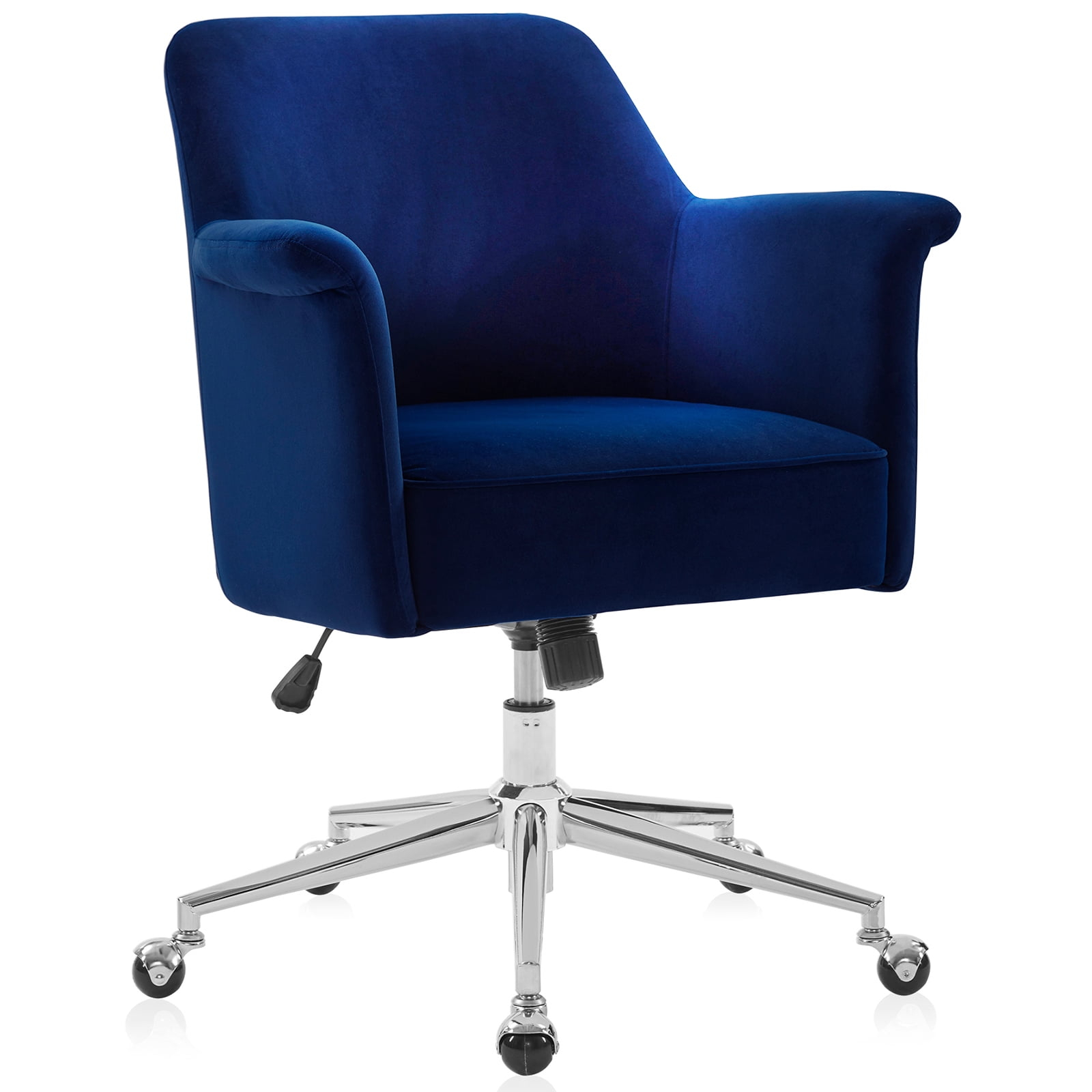 BELLEZE Modern Upholstered Velvet Desk Chair, Rolling Swivel Office Or Vanity Seating, Stylish Comfy Armchair With Easily Adjustable Height - Peyton (Blue)