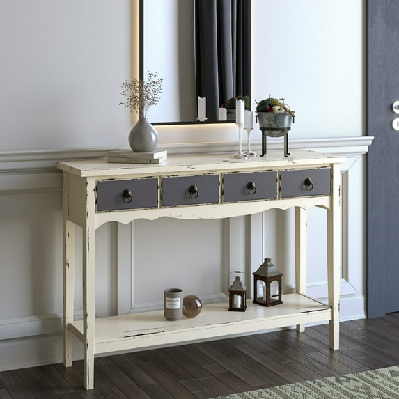 BELLEZE Sofa Table or Entertainment Console in Antique White